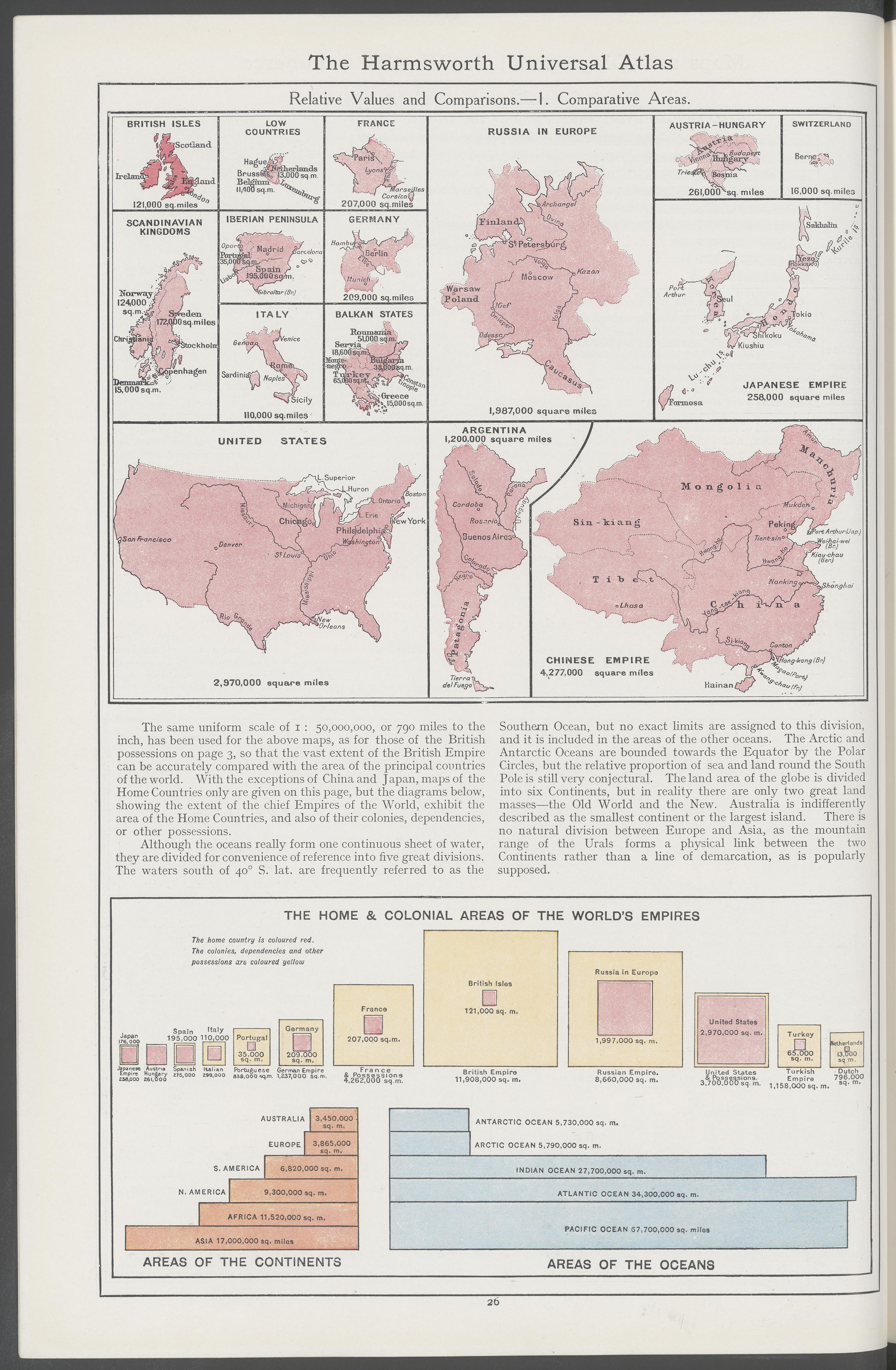 The home and colonial areas of the world's empires in 1908, as given by The Harmsworth Atlas and Gazetteer Visualization