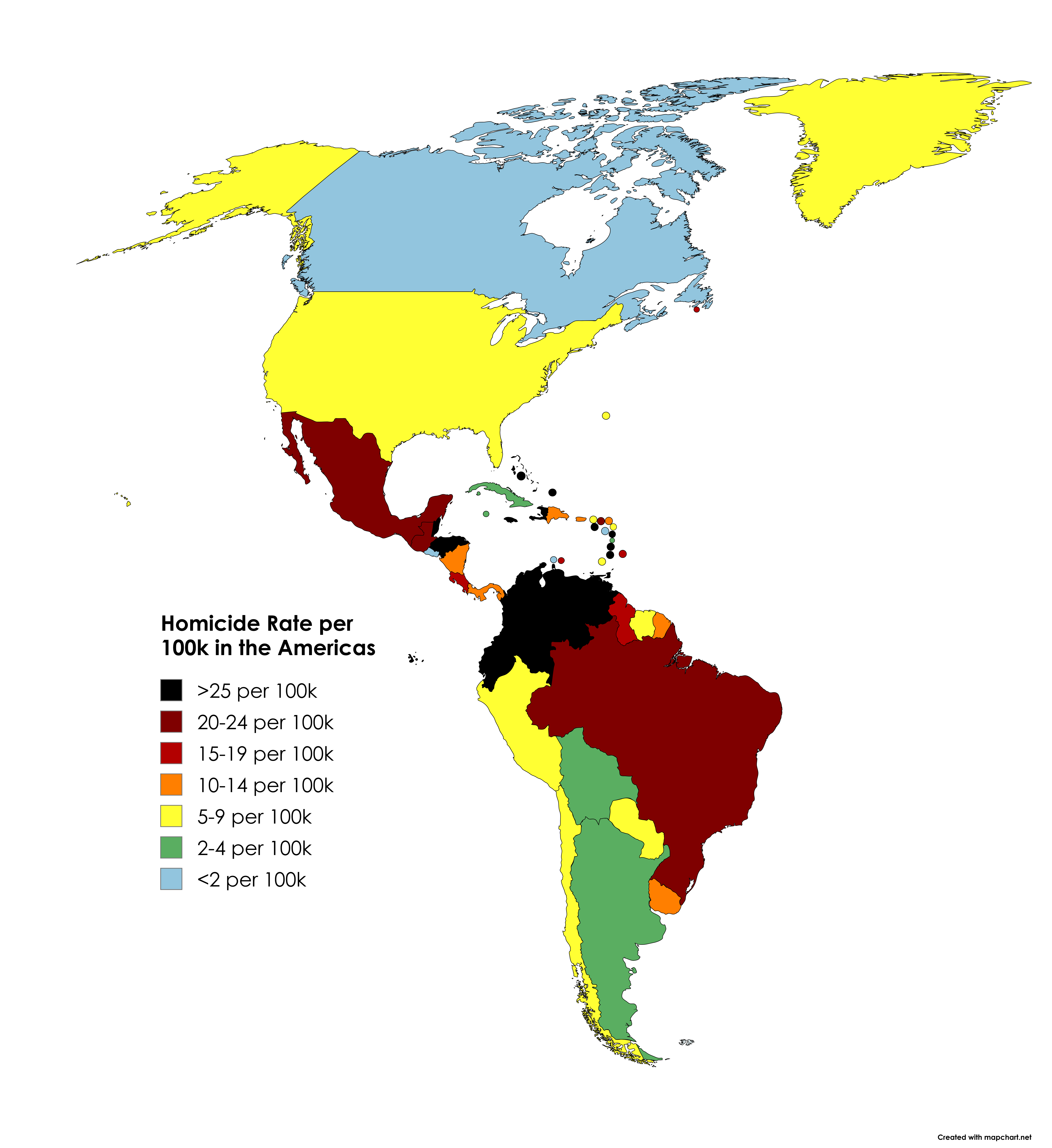 Homicide Rate per 100k in the Americas [OC] Visualization