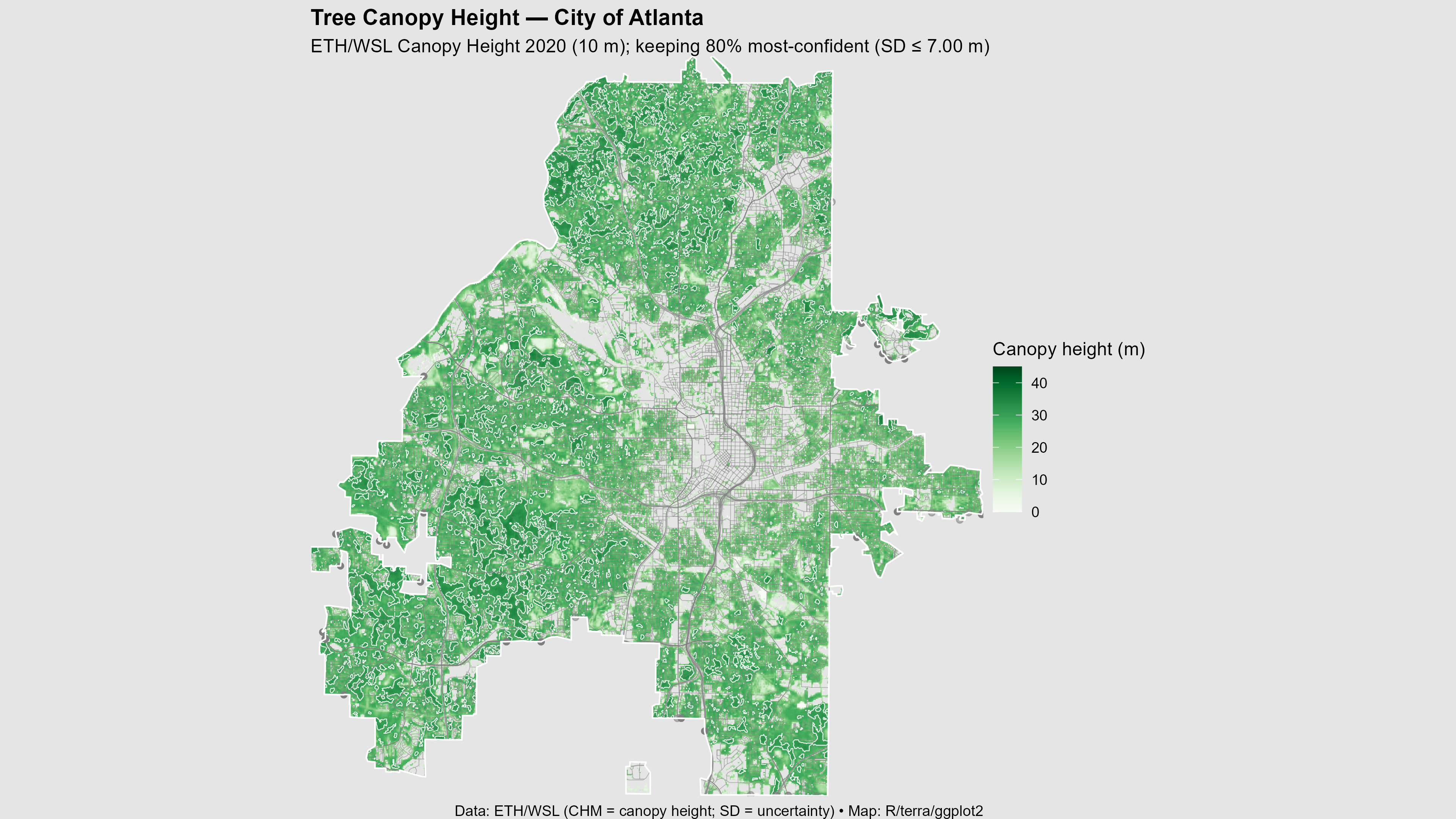 [OC] Tree Canopy Height in Atlanta, GA Visualization