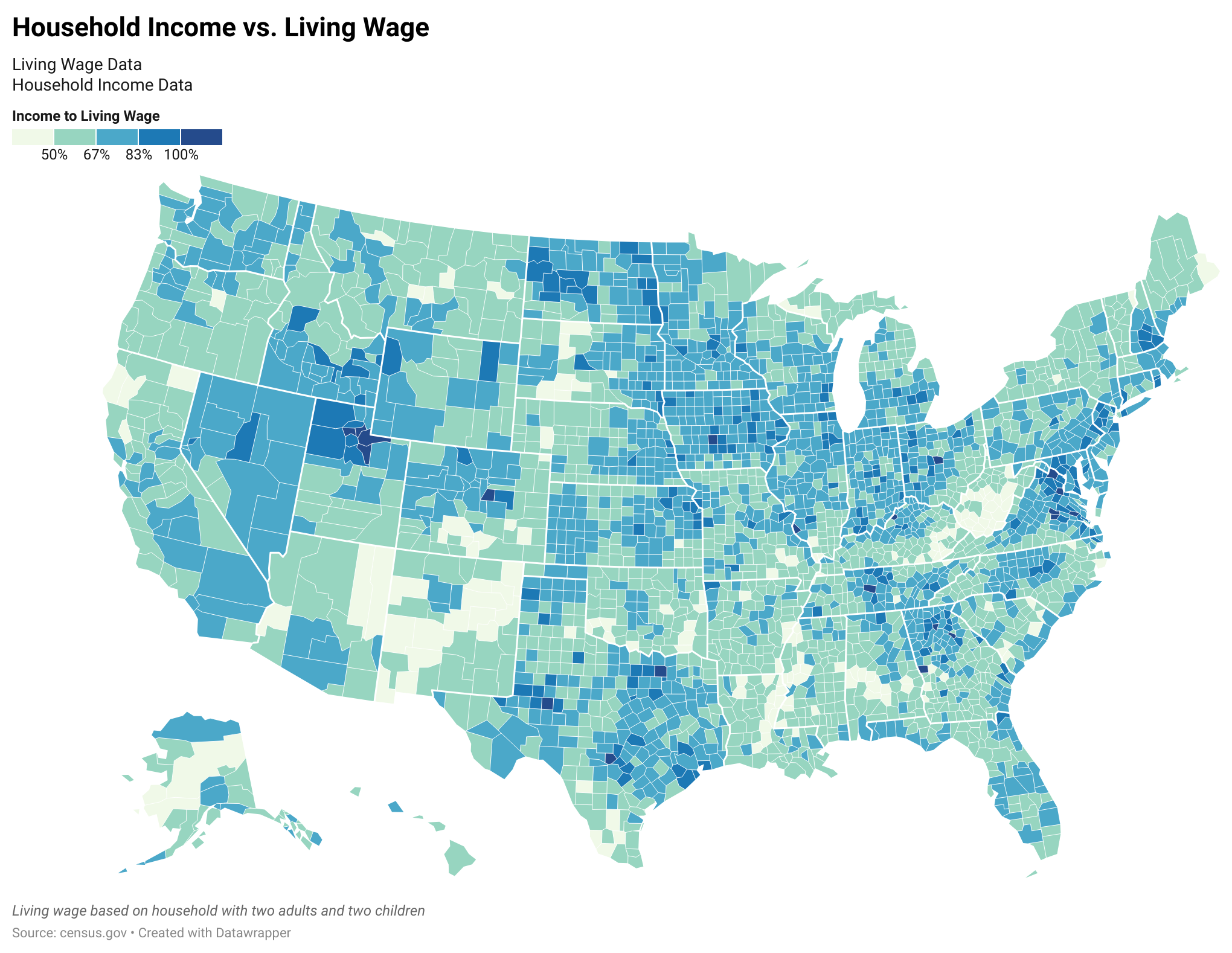 Household Income vs. Living Wage [OC] Comparison