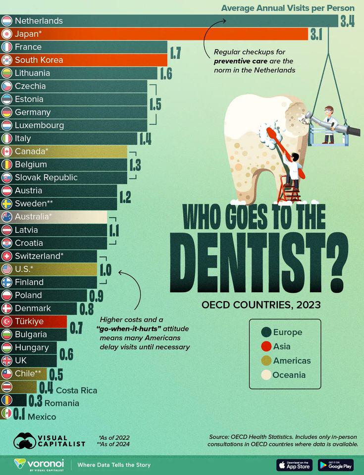 Annual Dentist Visits per Capita (OECD Countries) Visualization