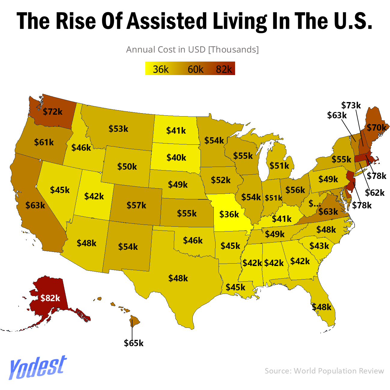 The Annual Cost of Assisted Living In America 2025/26 Visualization