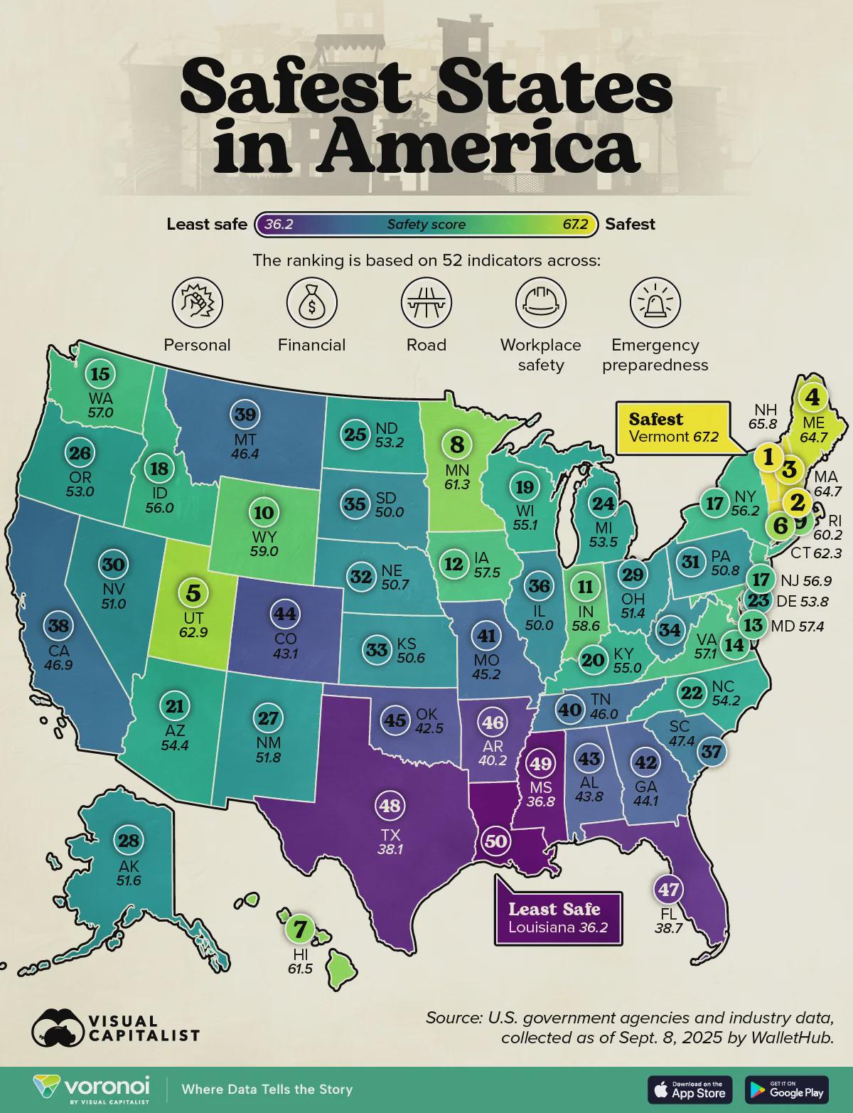 Mapped: Safest States in America Visualization