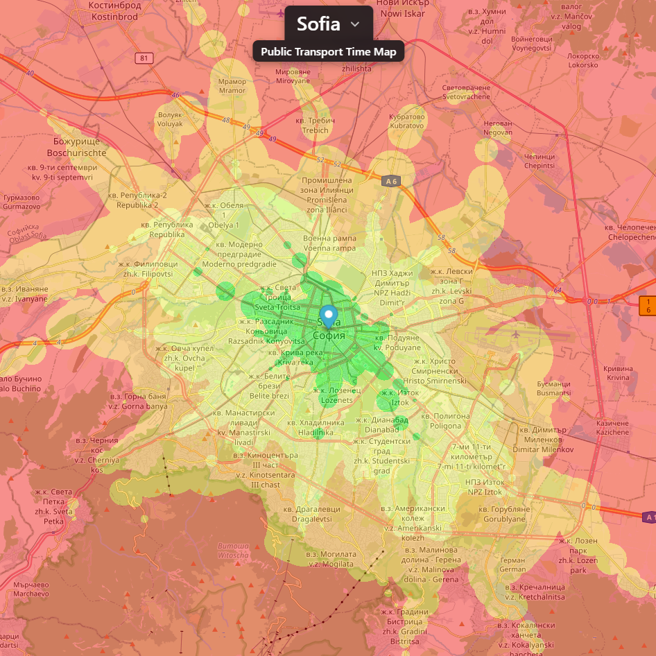 [OC] Public transport travel time accessibility in Sofia, Bulgaria (GTFS data) Statistics