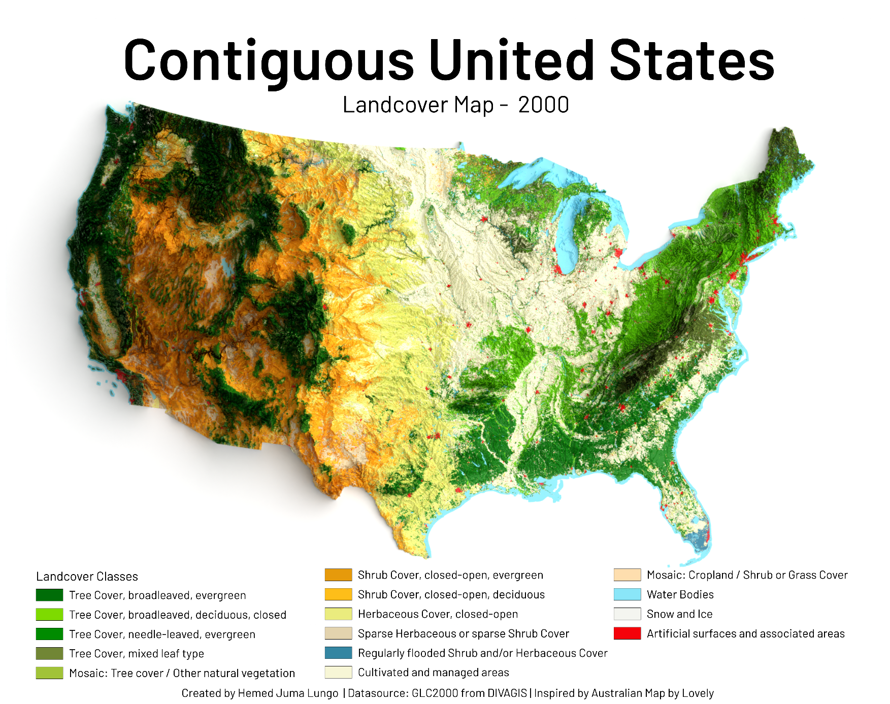 [OC]A Land Cover Map🗺️of the Contiguous United States For the year 2000 Visualization