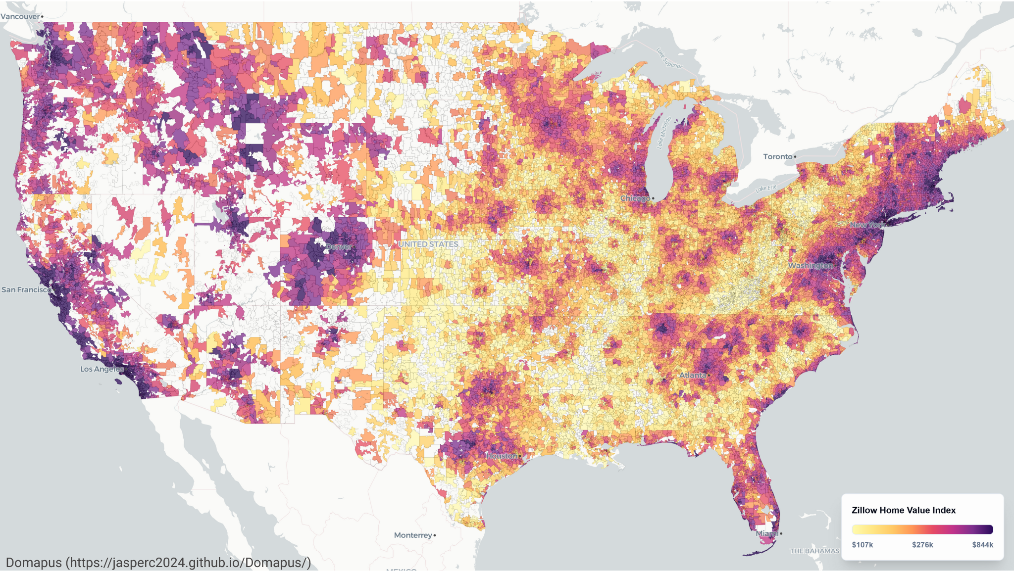 [OC] US Home Value by ZIP code Visualization