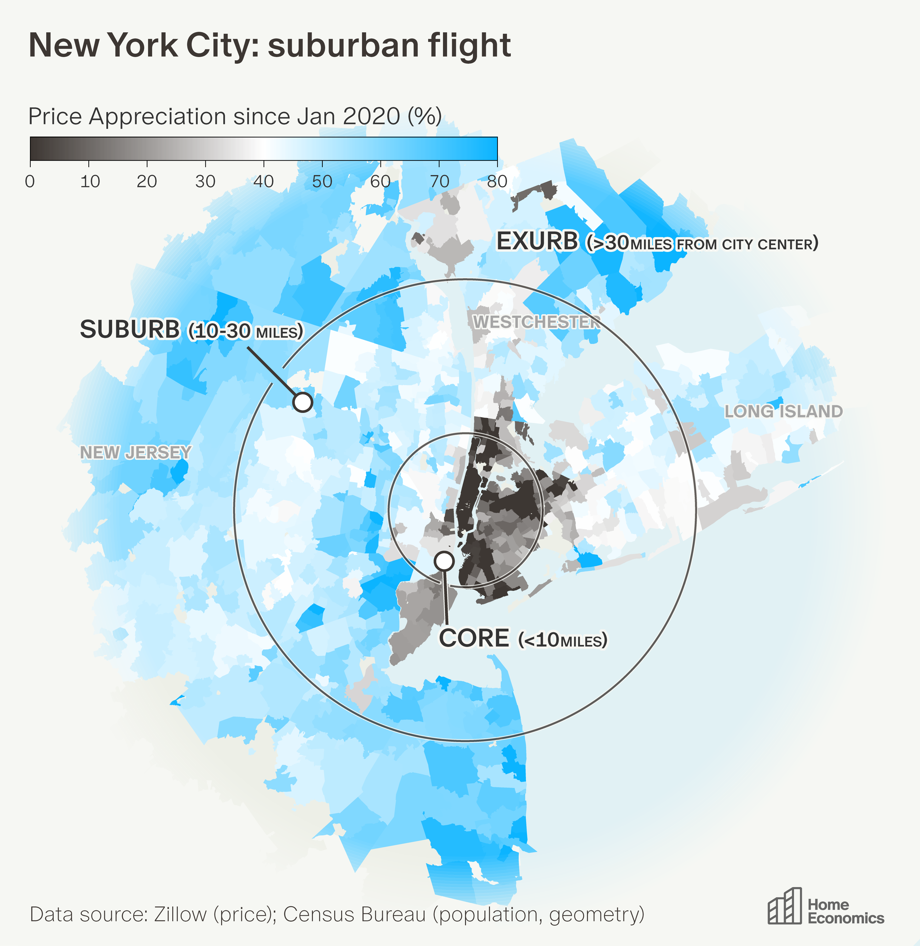 [OC] Suburban Flight around New York City Visualization