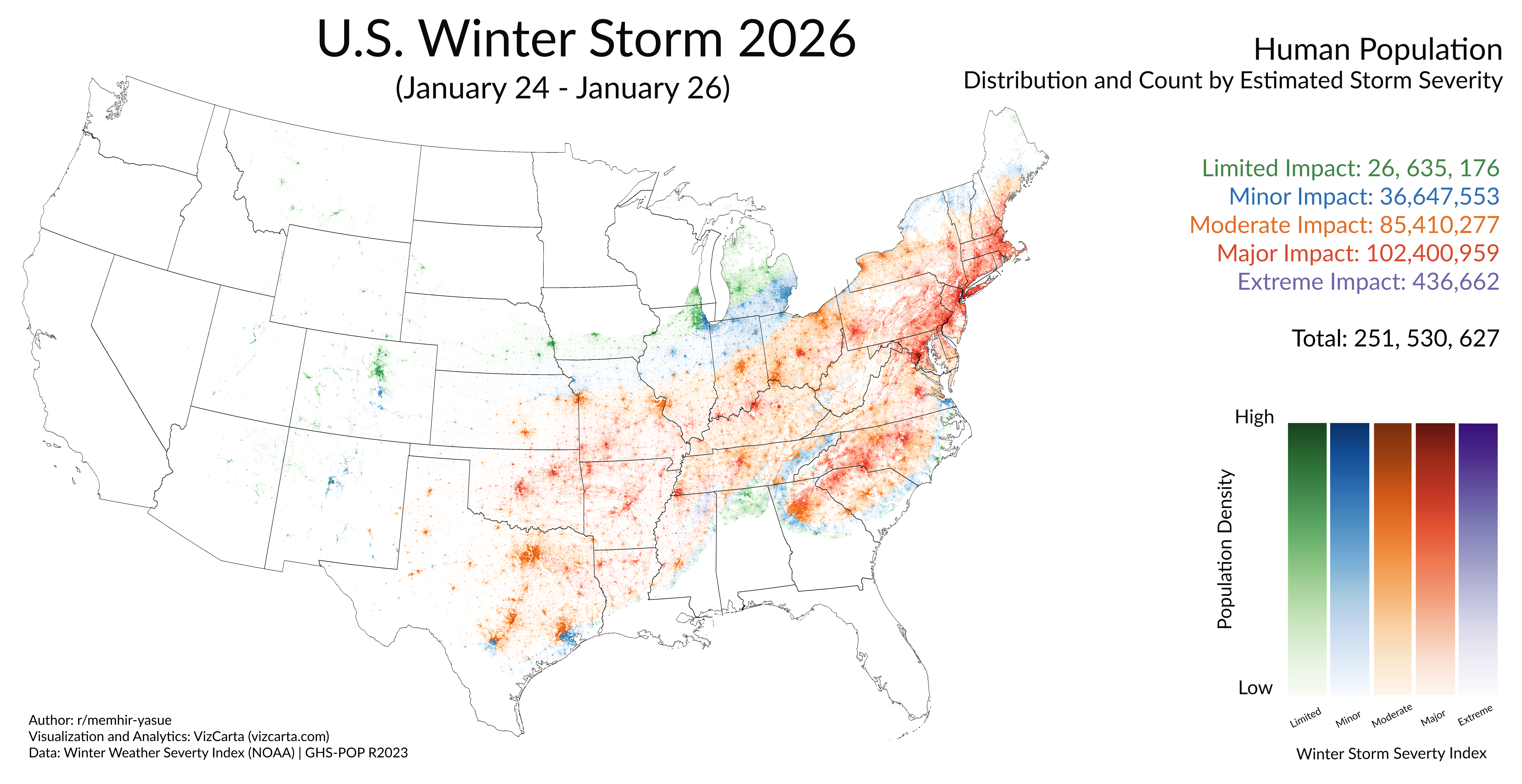 [OC] U.S. 2026 Winter Storm Human Population Data Visualization