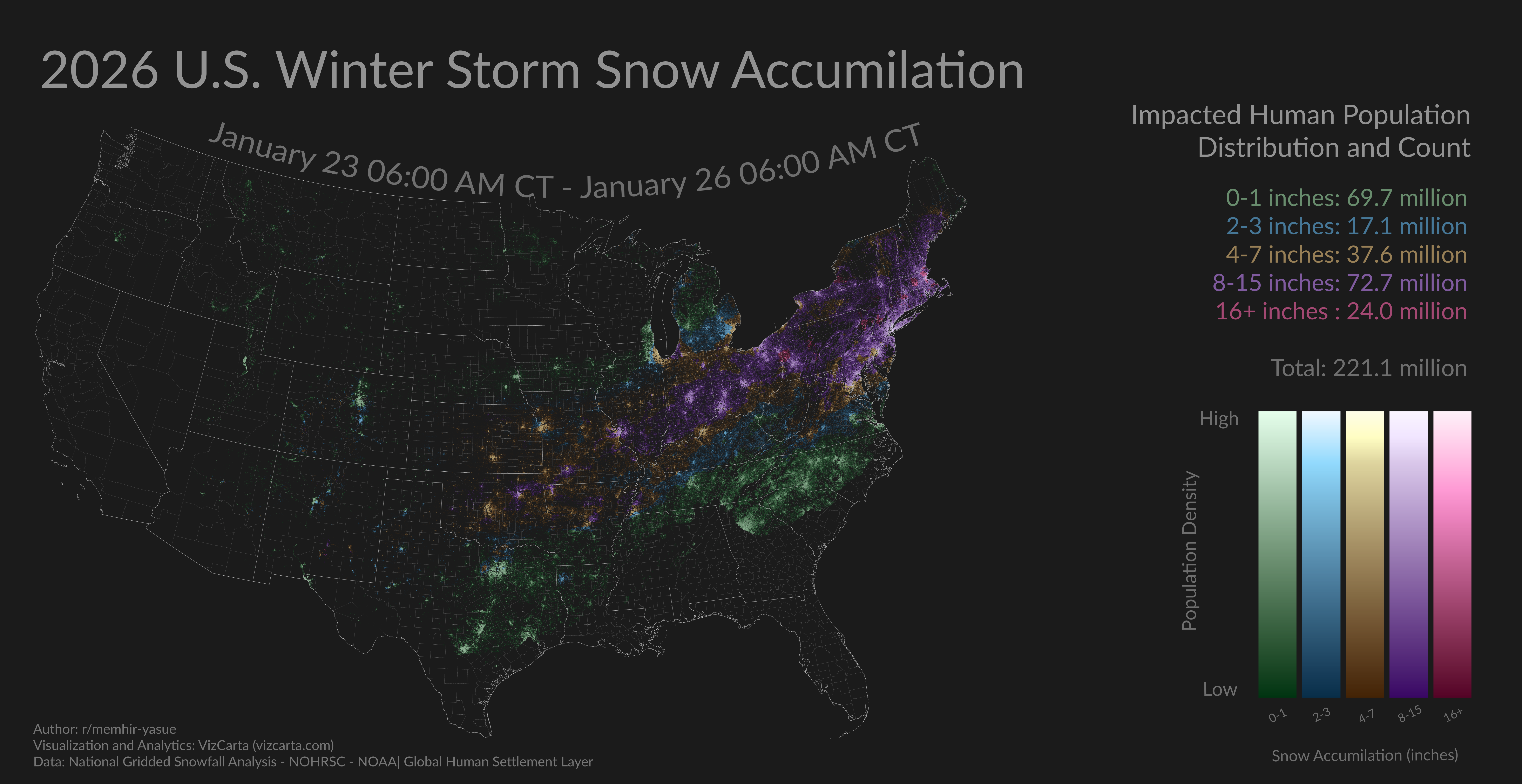 [OC] 2026 January U.S. Winter Storm Snow Accumulation Visualization