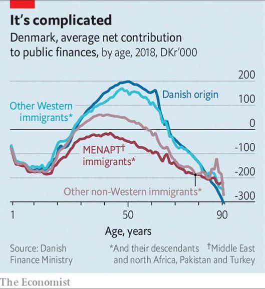 Denmark’s fiscal reality: net contributions to public finances vary wildly by immigrant origin and age (2018 data) Statistics