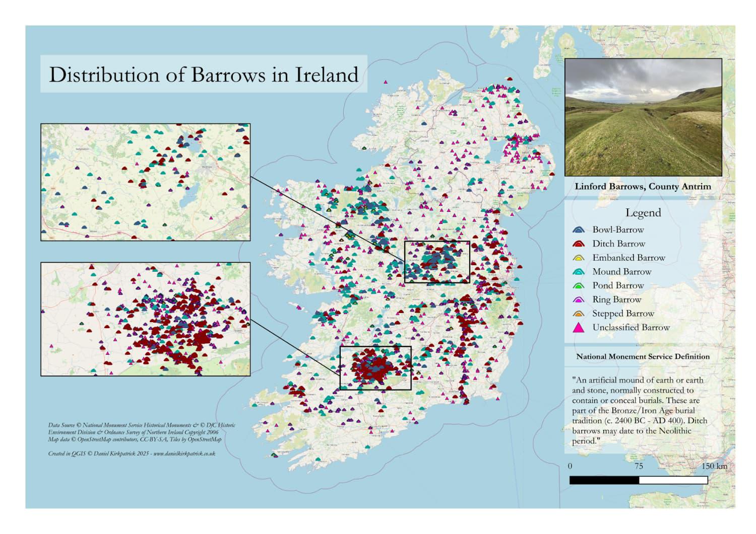 [OC] Barrow Locations in Ireland Visualization