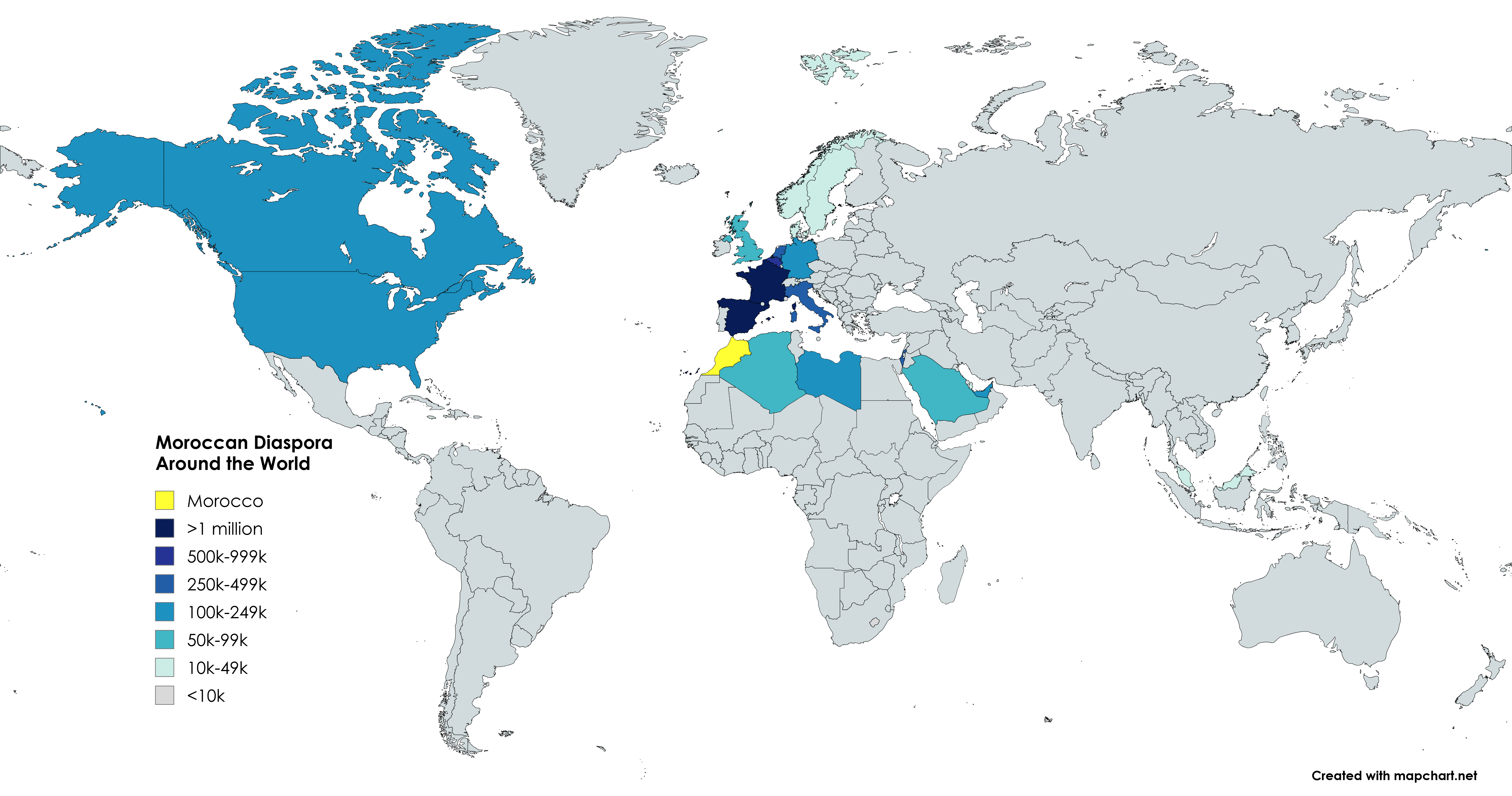 Moroccan Diaspora Around the World [OC] Visualization