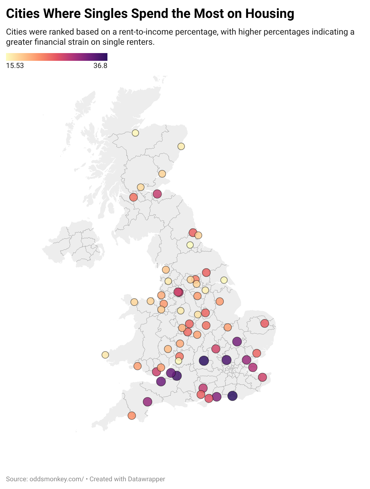 [OC] British Cities Where Singles Spend the Most on Housing (2026) Visualization