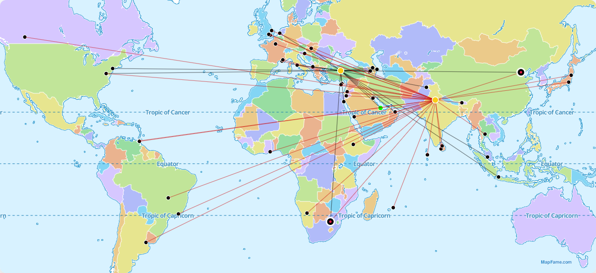 [OC] Overlapping Diplomatic Travel: Erdoğan &amp; Modi (2025) Visualization