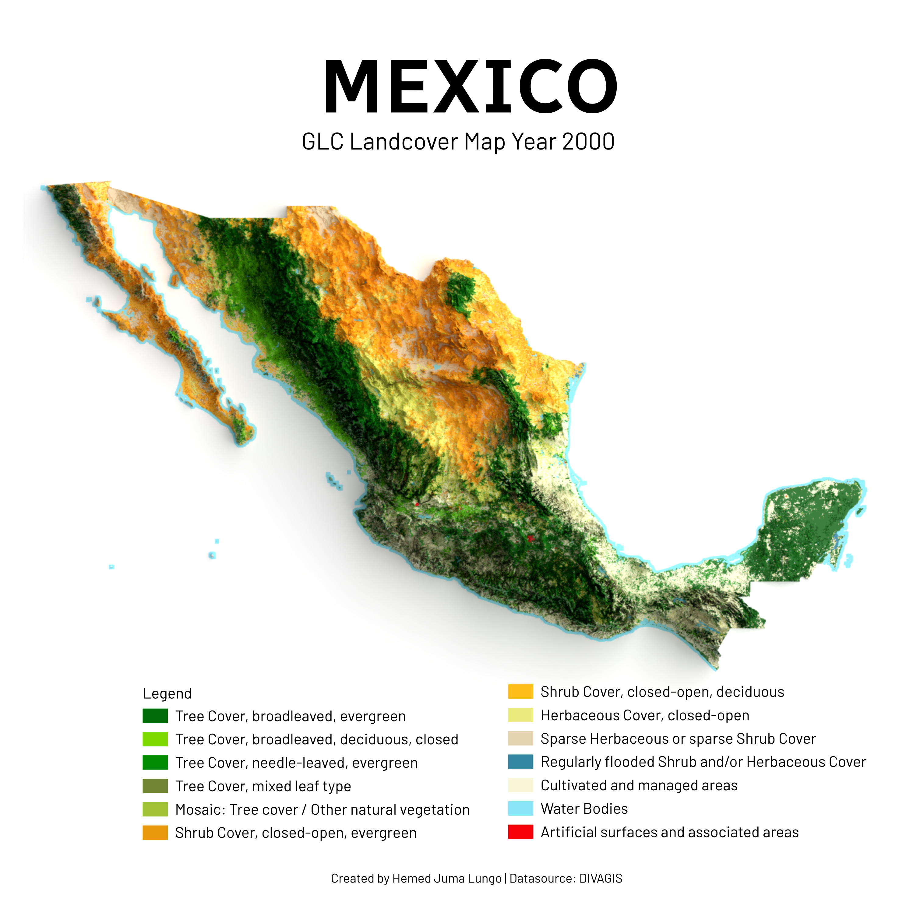 [OC] Landcover Map of Mexico for the year 2000 Visualization