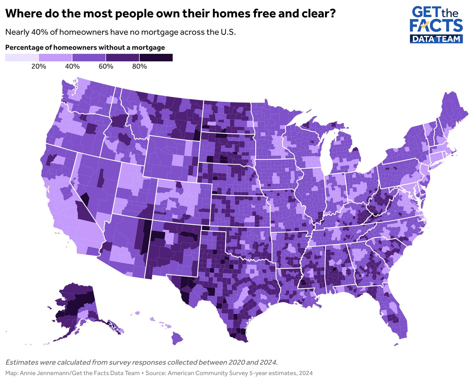 [OC] Percent of people who own their homes across U.S Visualization