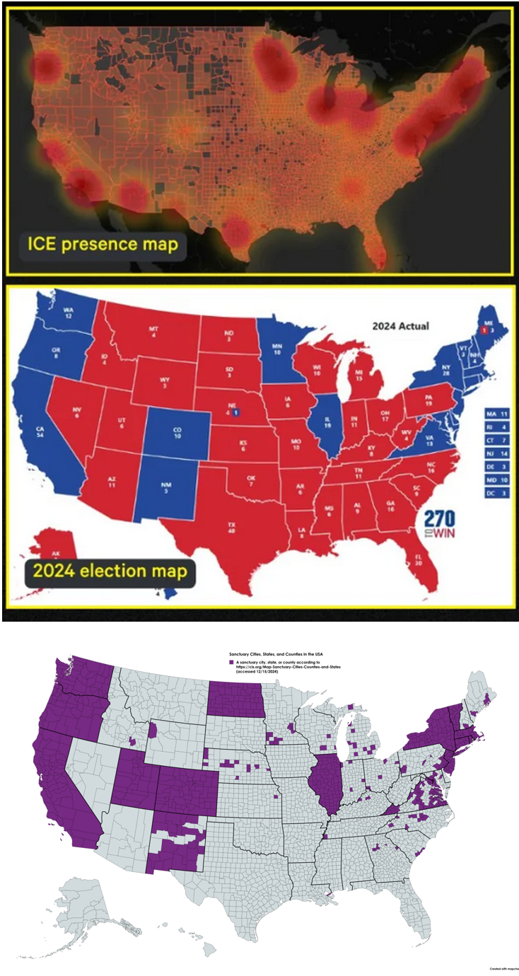 ICE enforcement, Democrat Voters, and Sanctuary Juristictions mapped Visualization