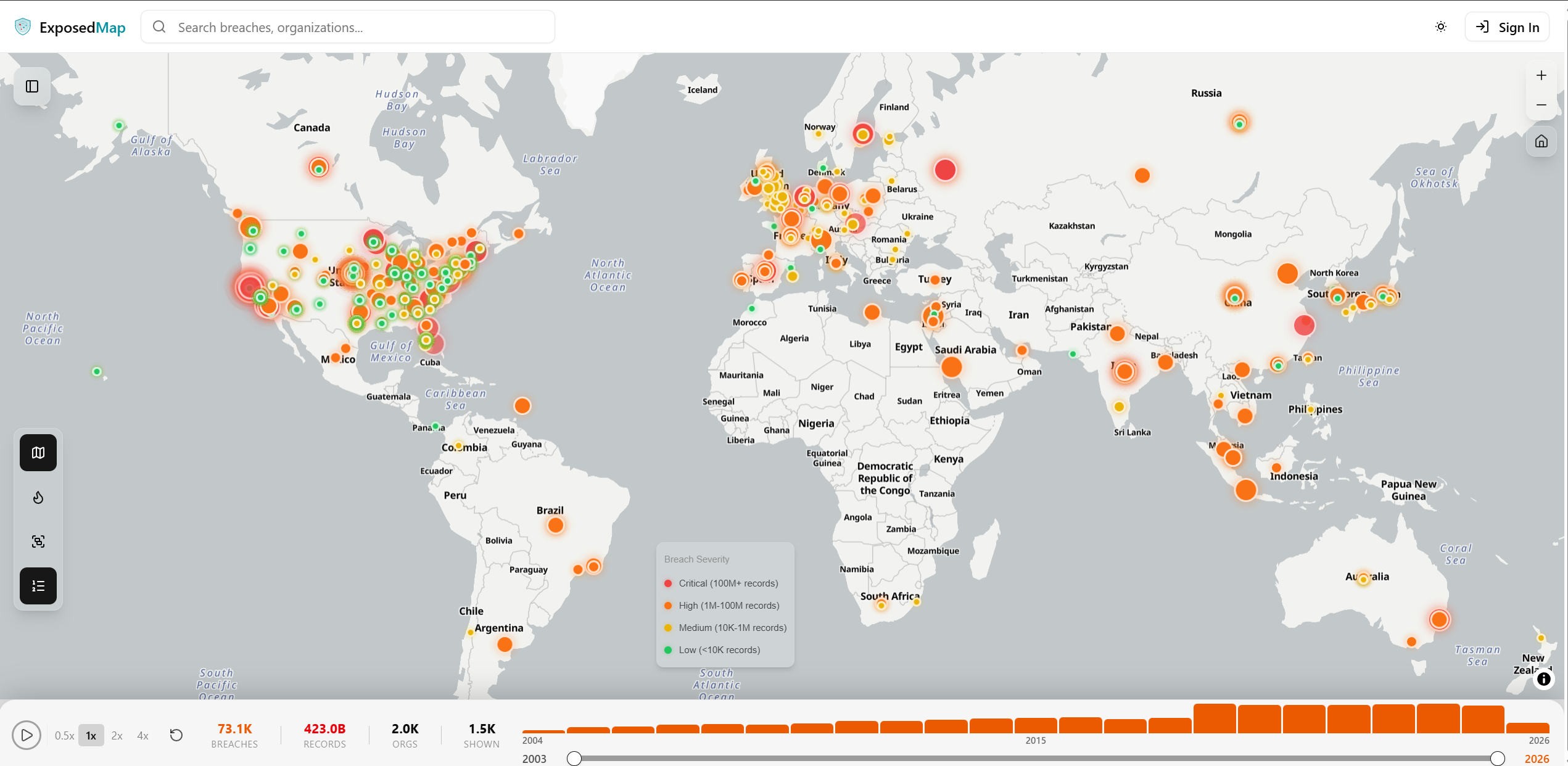 [OC] I built a globe that visualizes known data breach — 3,300+ in 2025 alone, a new record Statistics