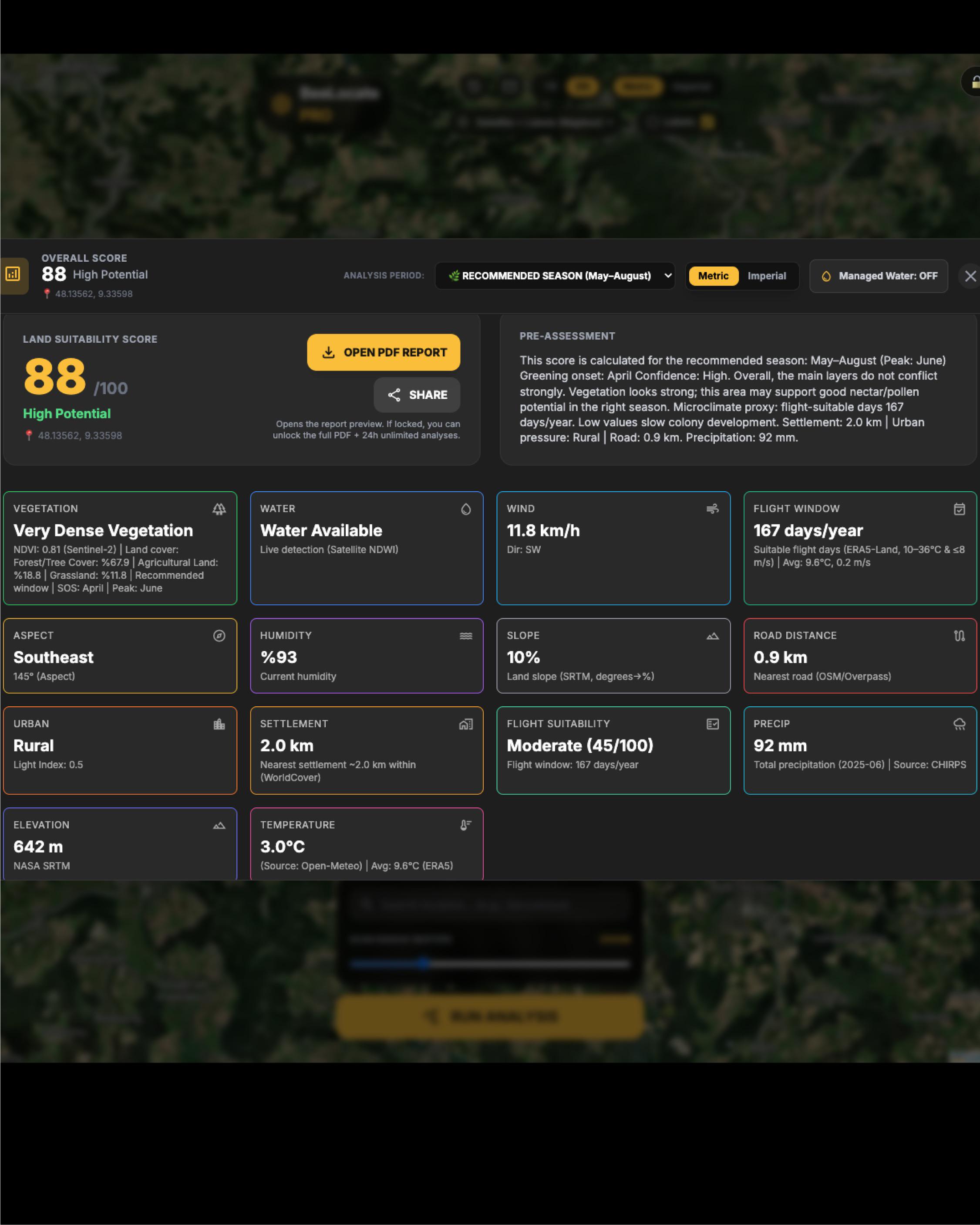 [OC] Visualizing "Honey Bee Flight Days" in Germany using Sentinel-2 Satellite Data &amp; Wind History. Statistics