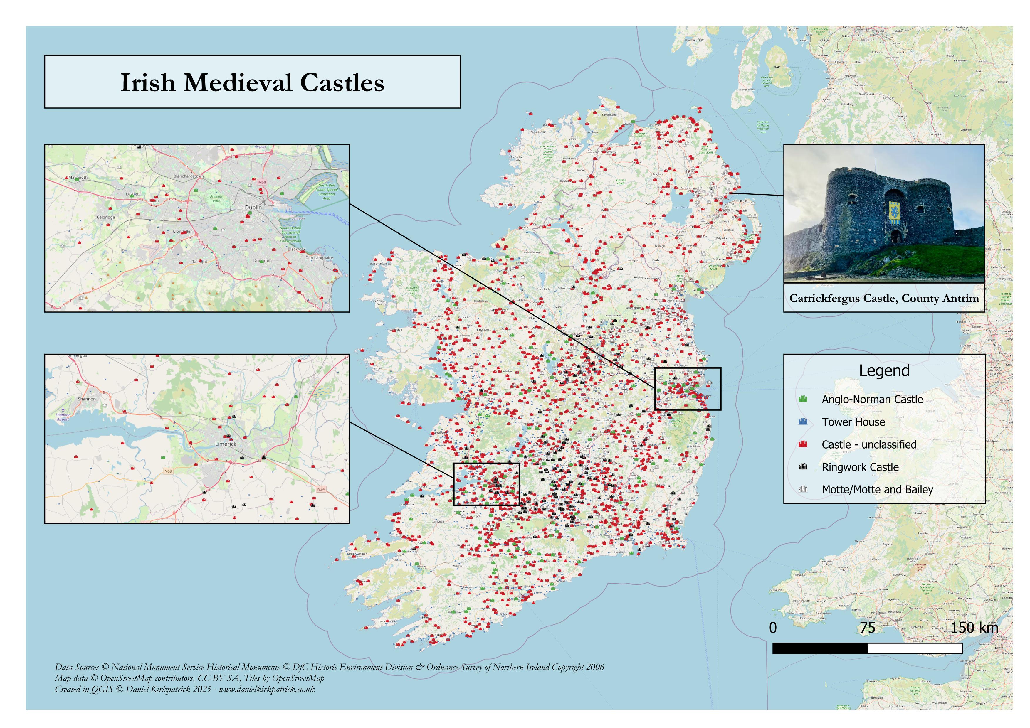 [OC] Distribution of Medieval Fortifications in Ireland Visualization