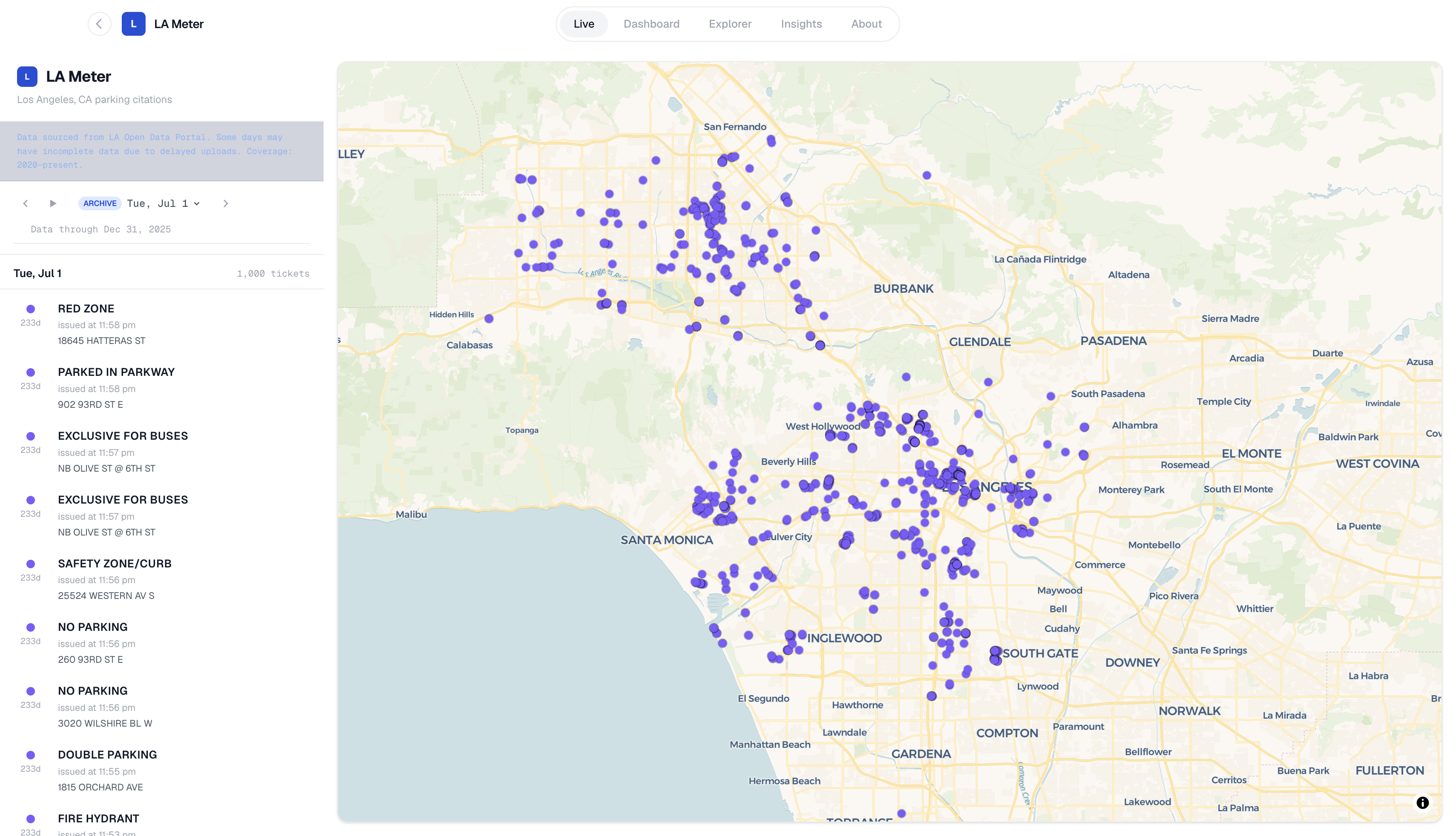 I mapped every parking ticket LA has issued since 2020(10 million). Here's what the data reveals [OC] Statistics