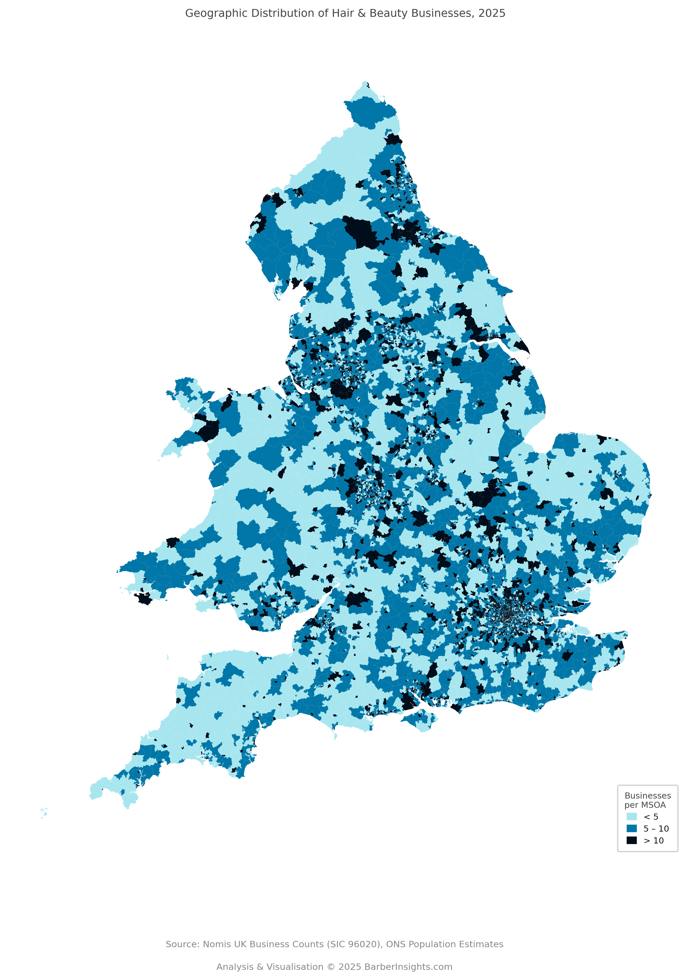 [OC] UK hair &amp; beauty business density by area (ONS &amp; Nomis data, 2018–2025) Statistics