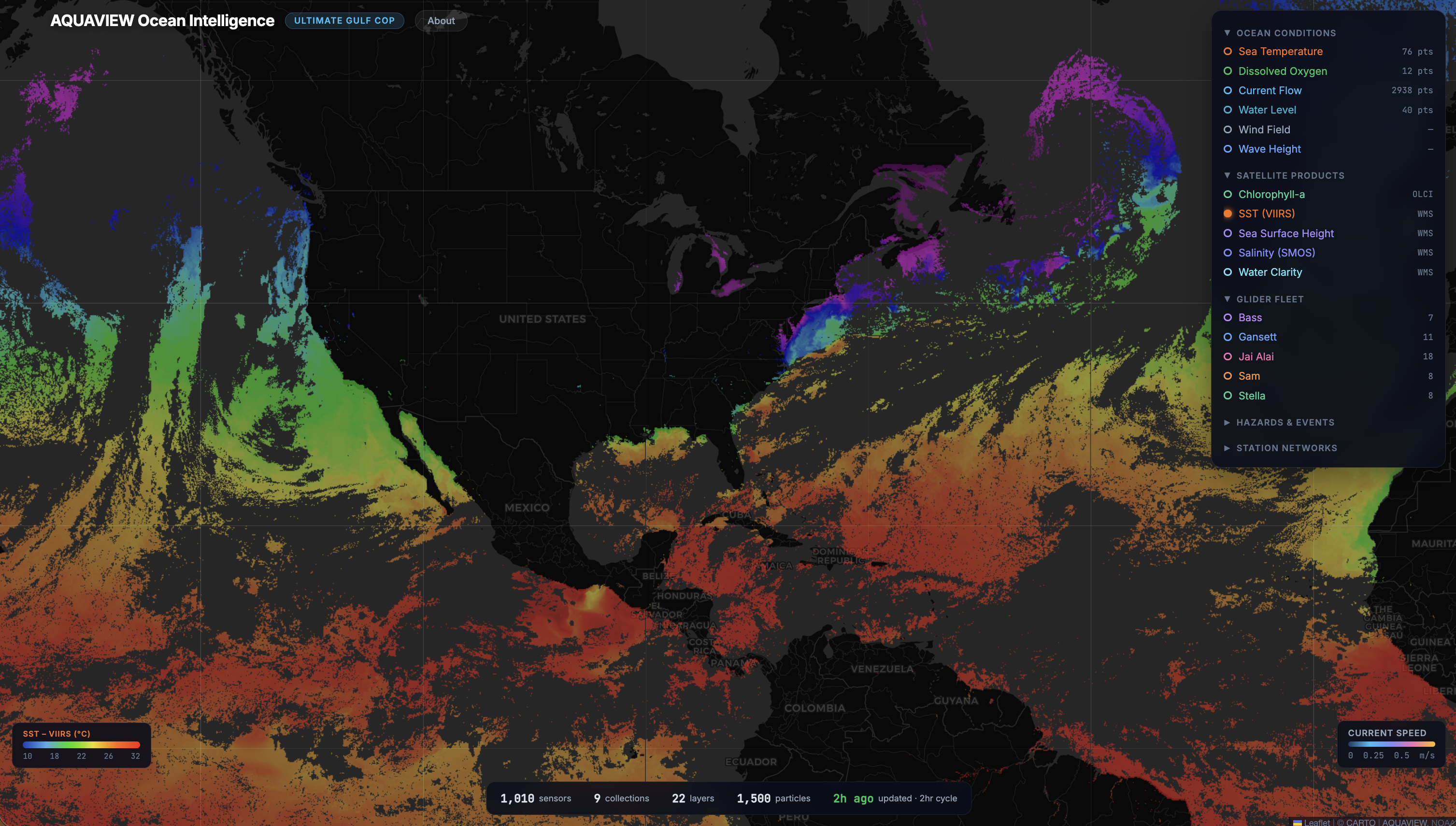 [OC] Sea Surface Temperature (SST, °C) from NOAA VIIRS satellite — North America view Visualization