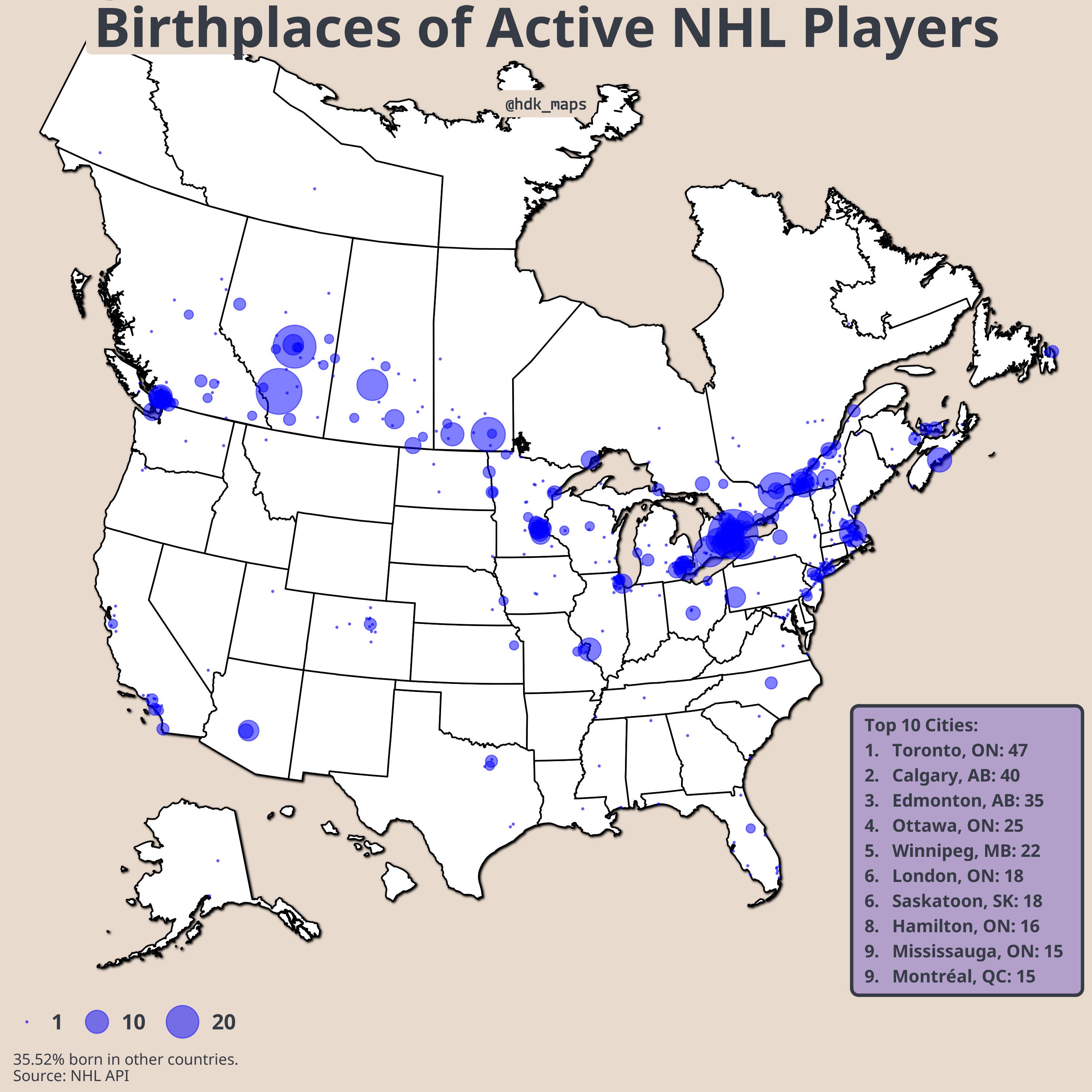 [OC] Birthplaces of Active NHL Players Visualization
