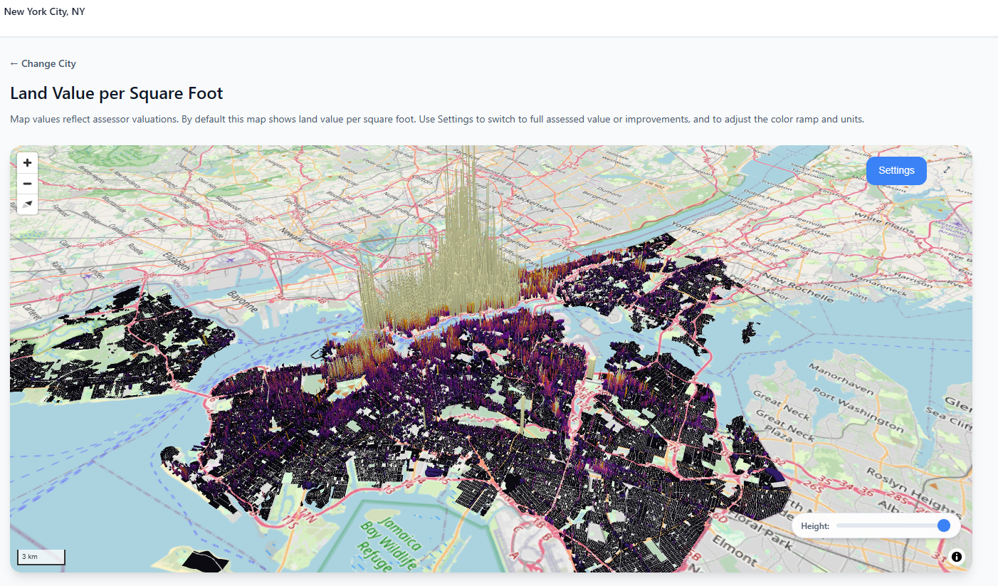 [OC] Manhattan land values in 3D Visualization
