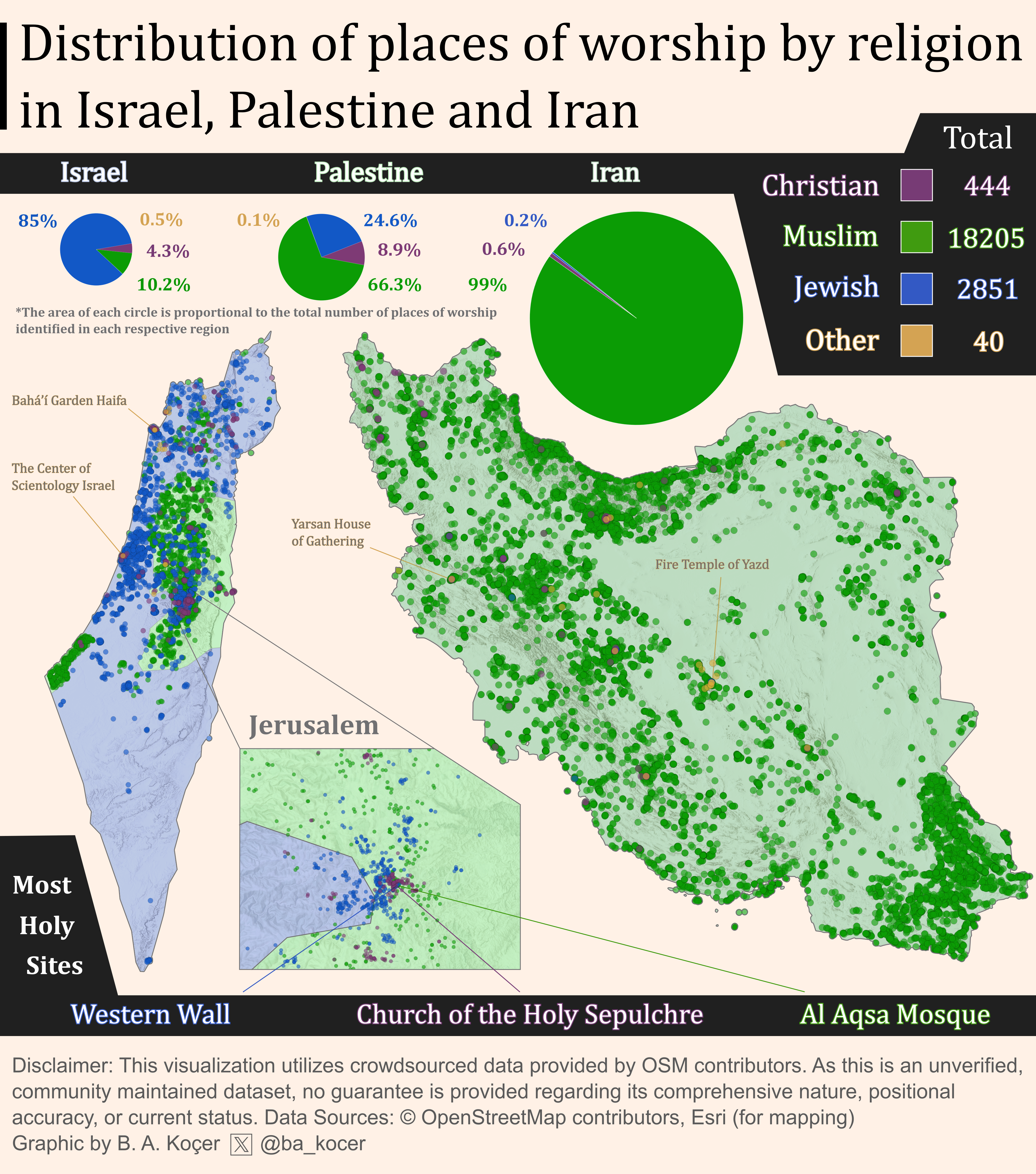 [OC] Distribution of places of worship (pofw) with OSM dataset Statistics