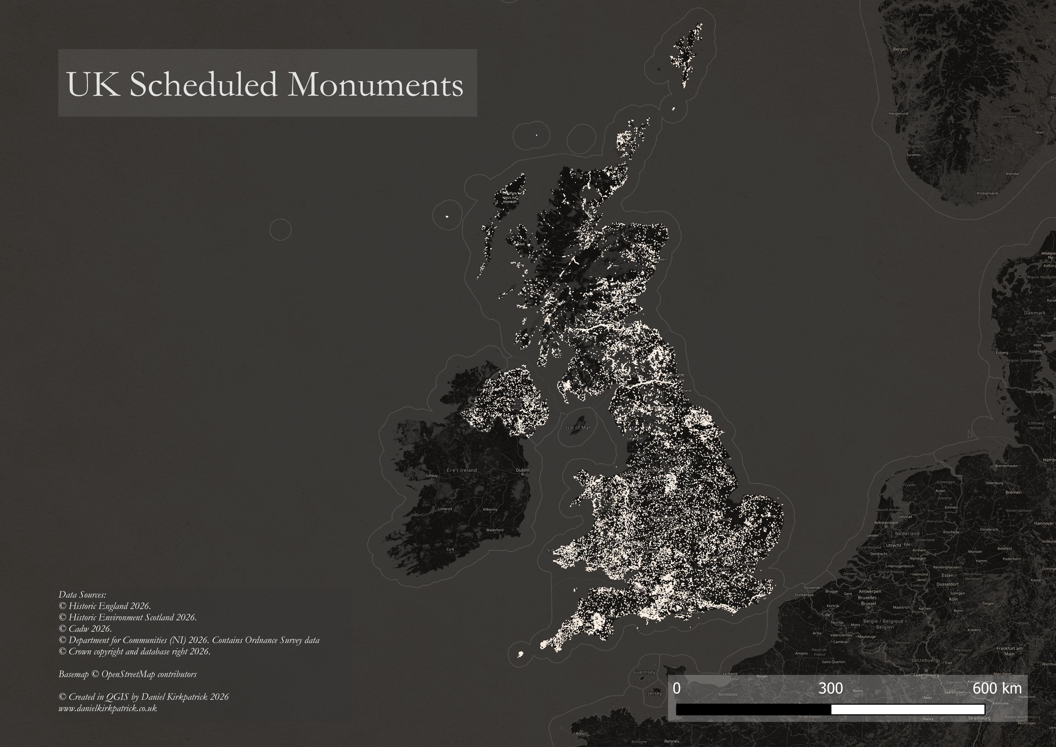 [OC] Locations of UK Scheduled Monuments Visualization