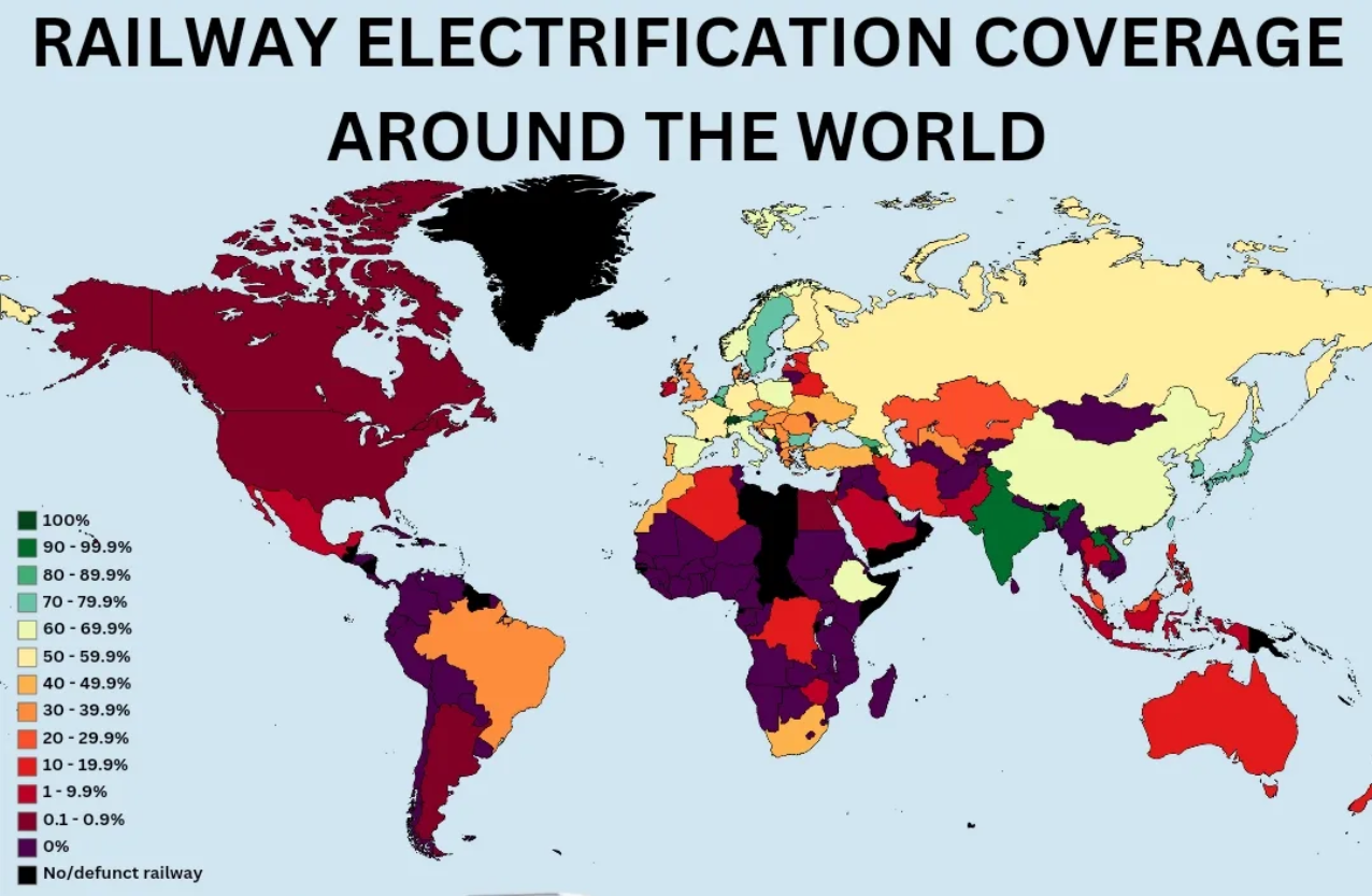 Railway Electrification coverage around the world Visualization