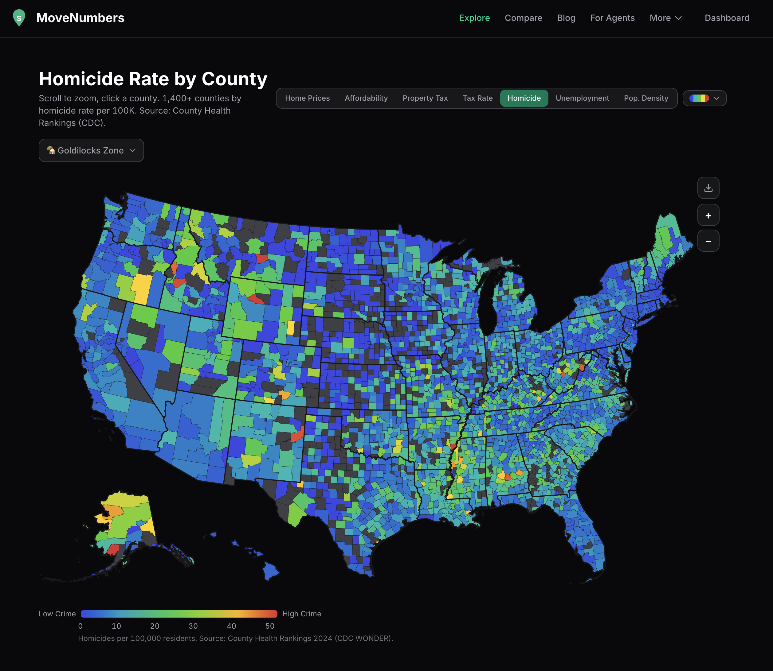 violent crime rate by county across the US [OC] Visualization