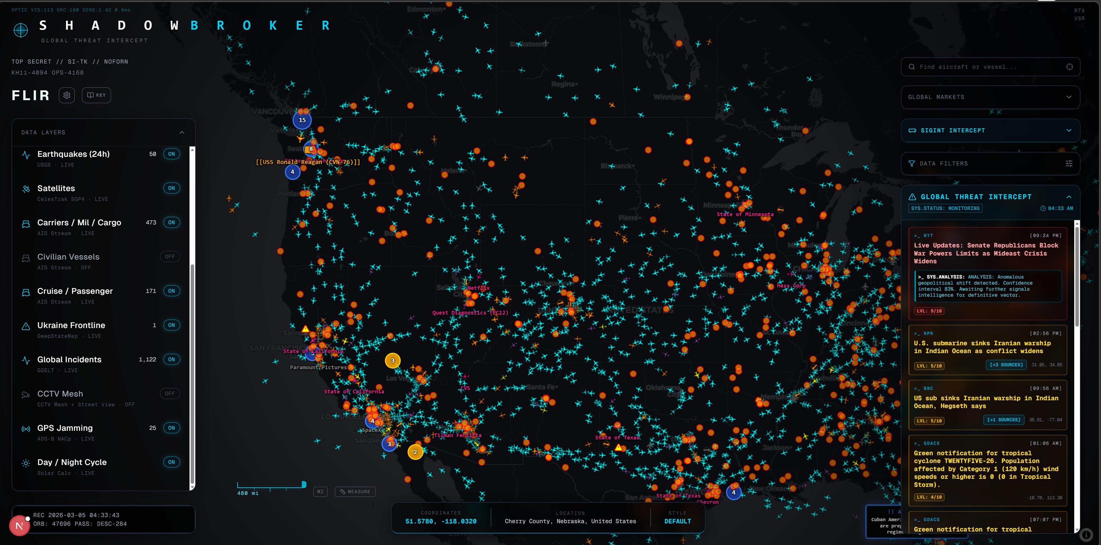[OC] I made an open source "God-Eye" dashboard that tracks private planes and more (legal!) Visualization