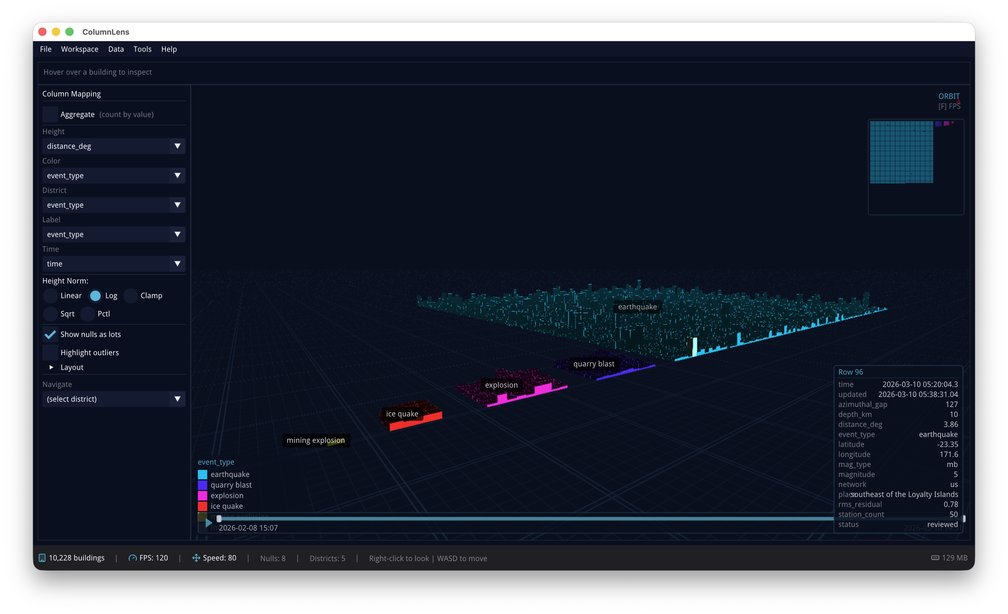 [OC] Flying over a city of earthquake data Statistics