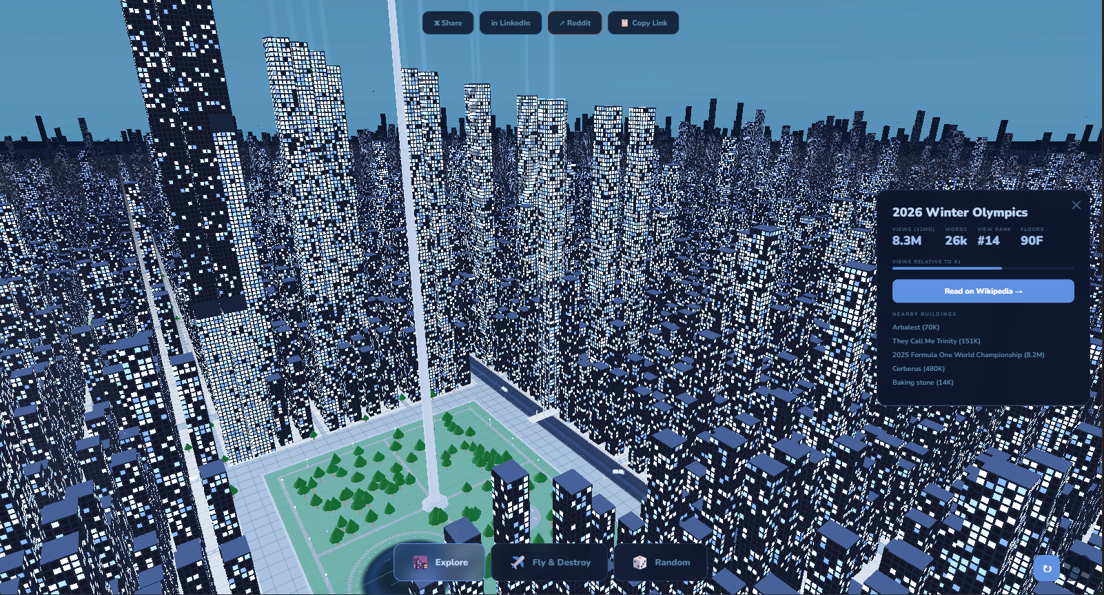 [OC] I made WikiCity! Where every building is a Wikipedia article! Visualization