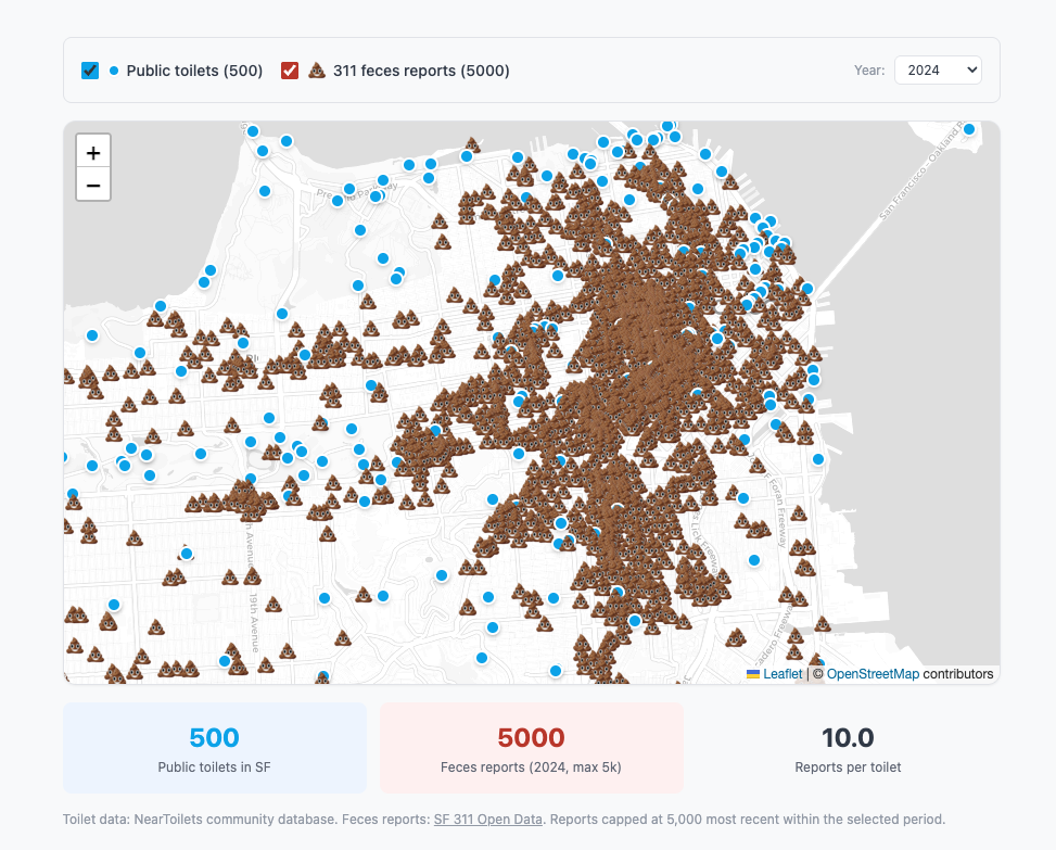 SF public toilet and poop navigator [OC] Visualization