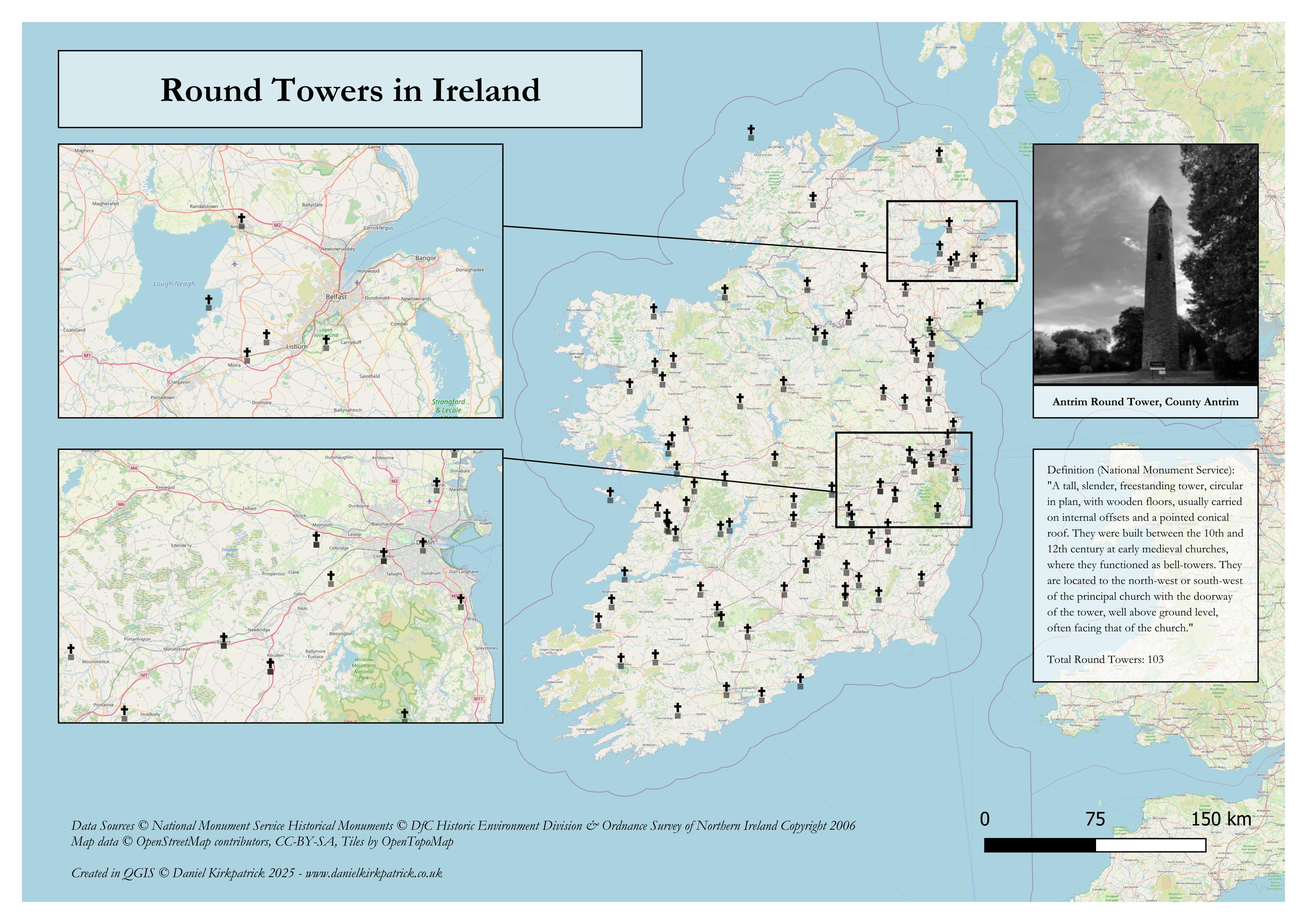 [OC] Distribution of Round Towers in Ireland Visualization