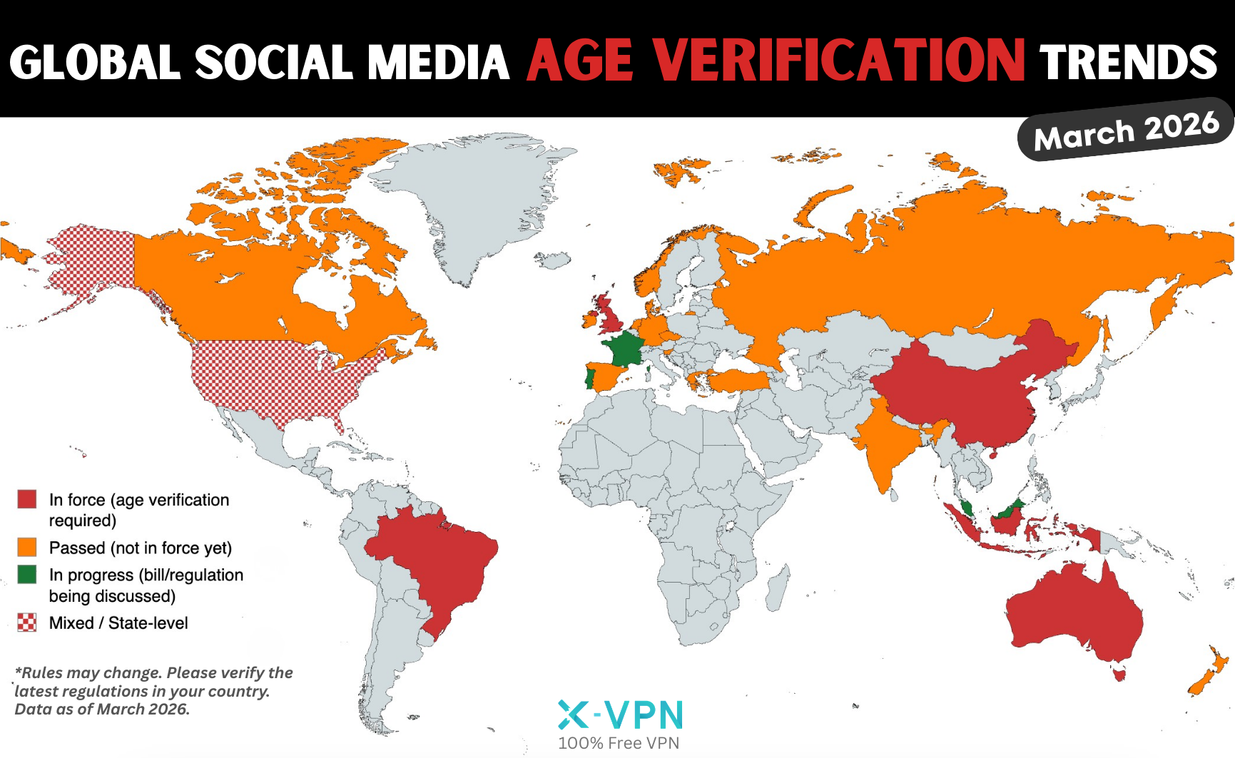 More countries are rolling out social media age checks Visualization