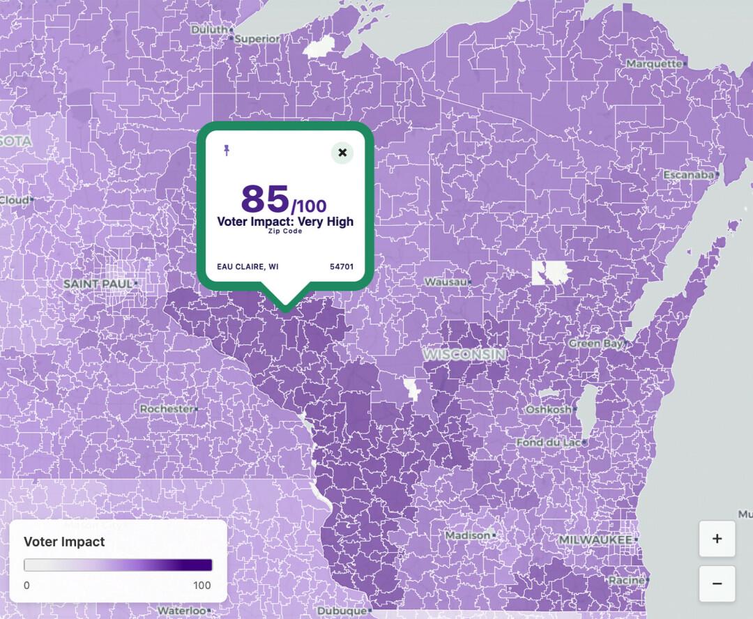 Residents of Eau Claire, WI have the highest voter impact in the US. The whole 3rd district ranks very high overall Visualization Residents of Eau Claire, WI have the highest voter impact in the US. The whole 3rd district ranks very high overall Visualization