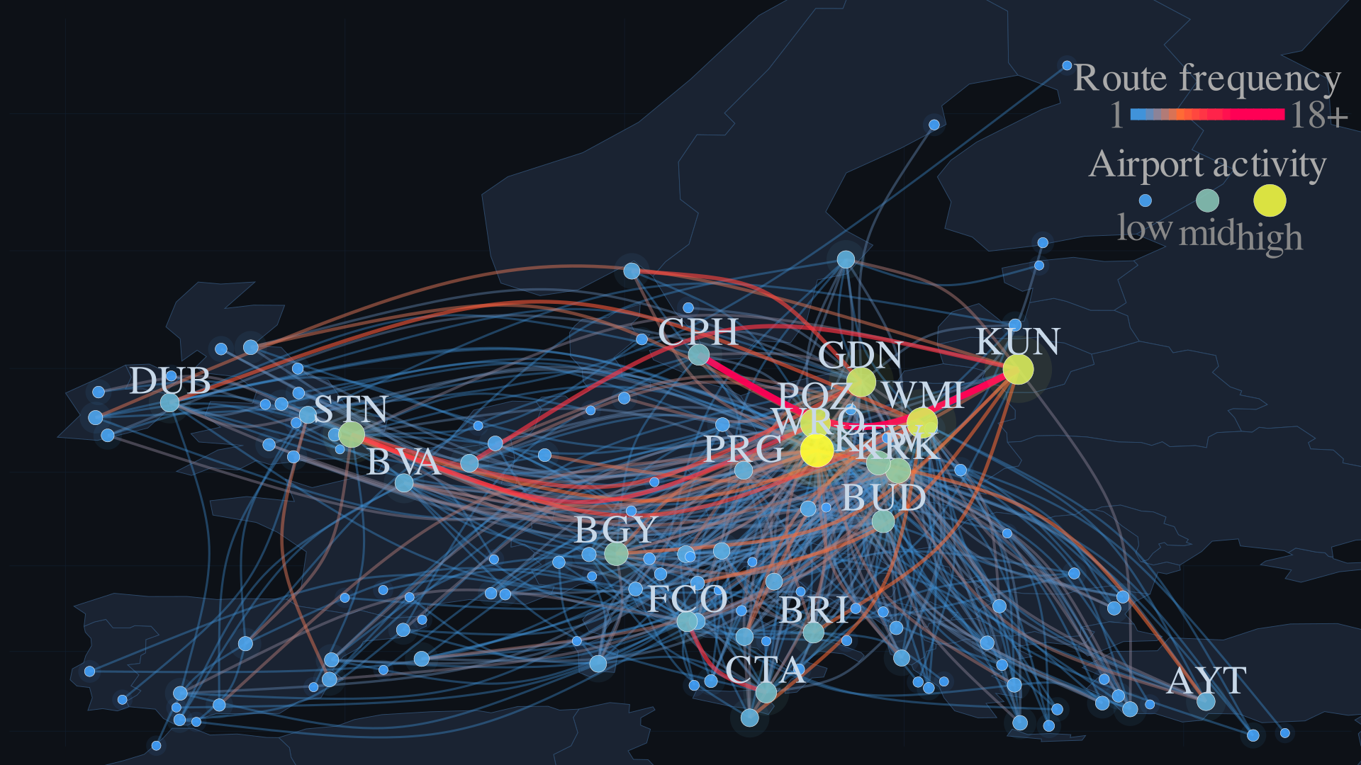 [OC] Flight activity of a single RyanAir aircraft over the past 3 years Visualization