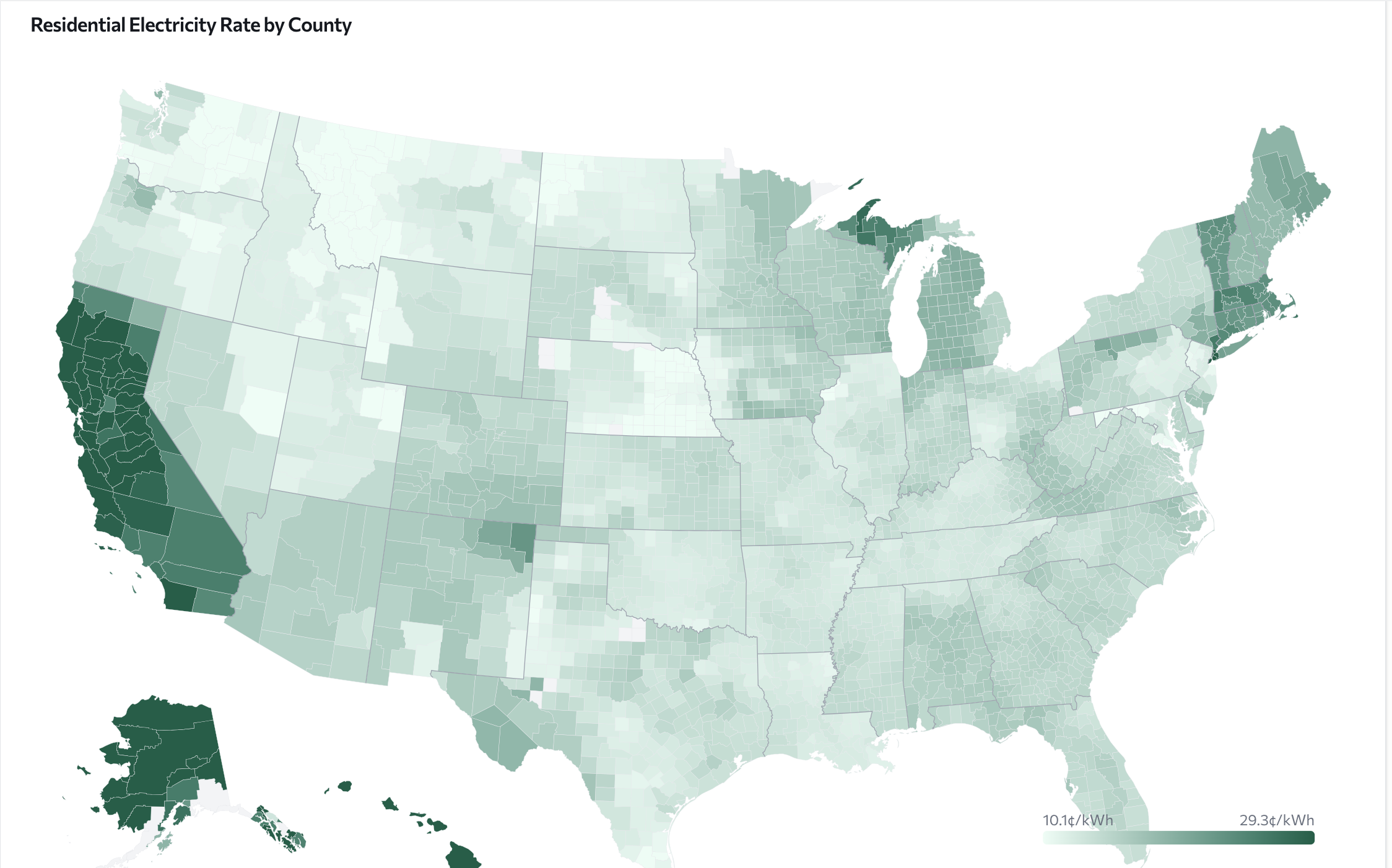 [OC] Electricity Rates By County Visualization