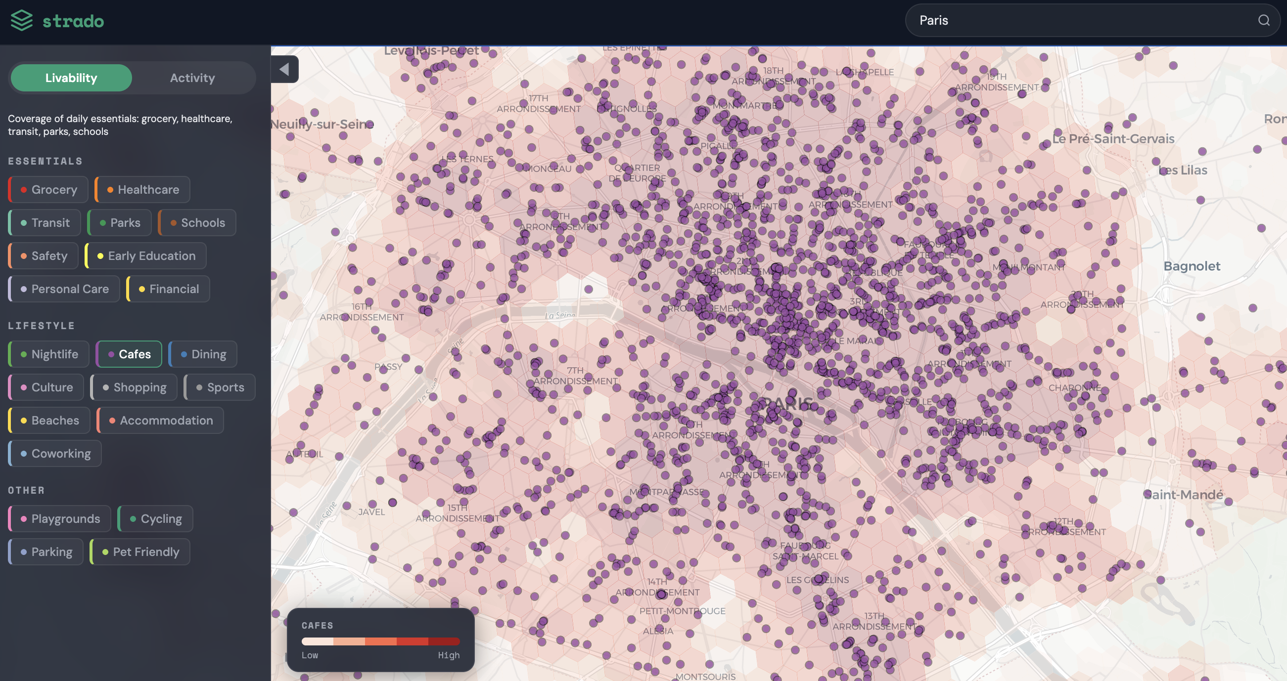 Mapped every cafe in Paris. Good luck choosing one.[OC] Visualization