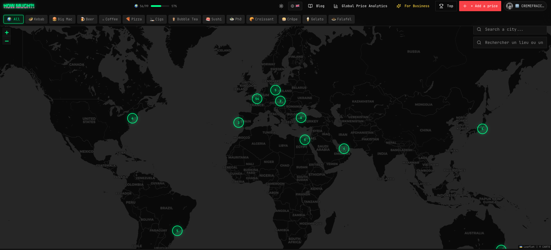 Interactive map crowdsourcing food, drinks etc..  [OC] Visualization