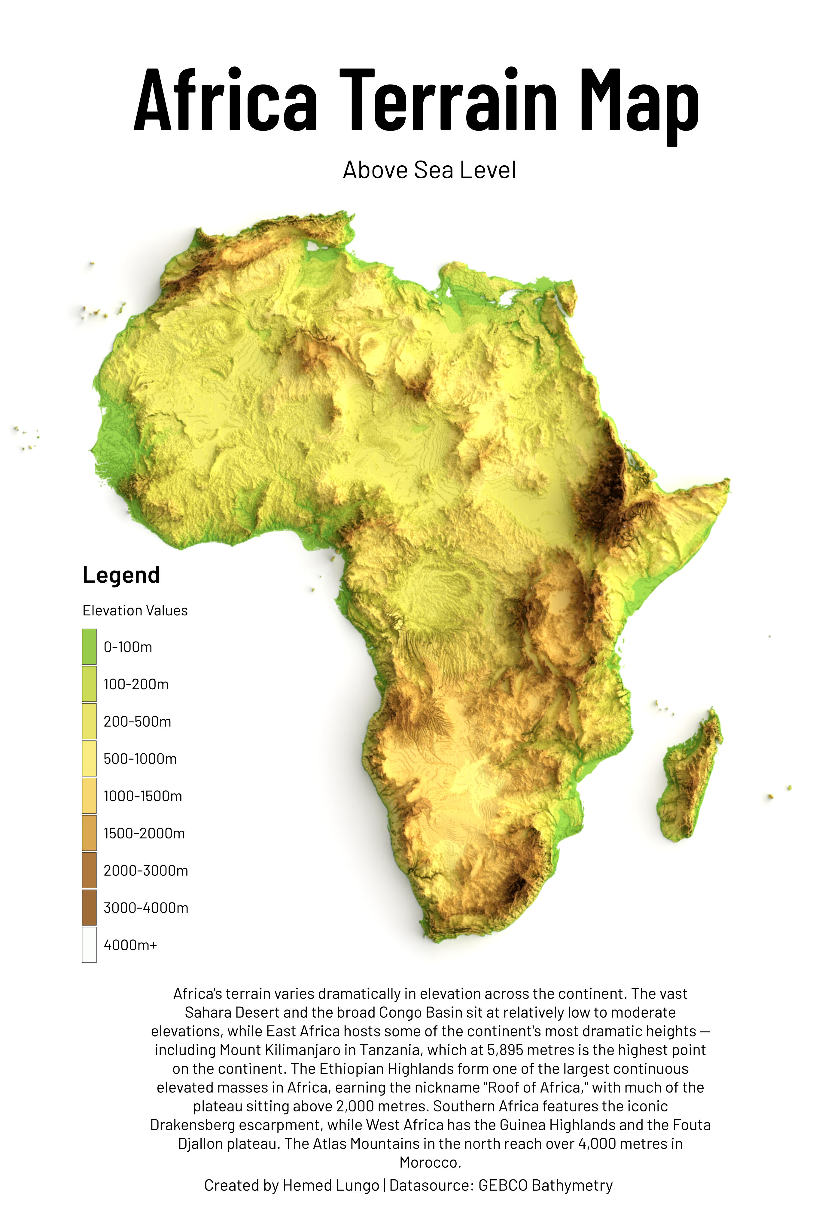 [OC] Africa Terrain Map Visualization