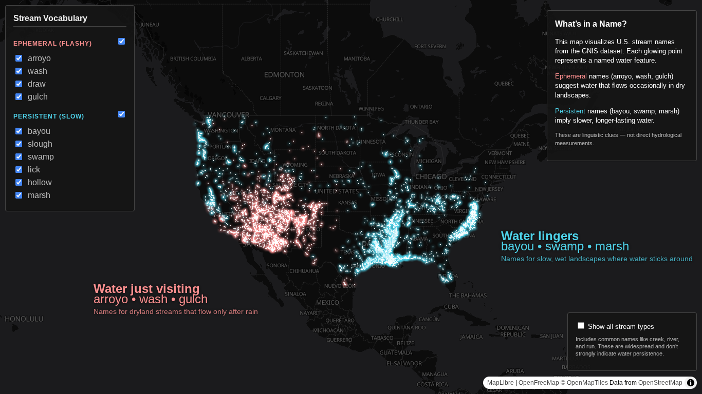 [OC] The Vocabulary of Water: Mapping Ephemeral vs. Persistent Stream Names in the U.S. (GNIS Data) Comparison