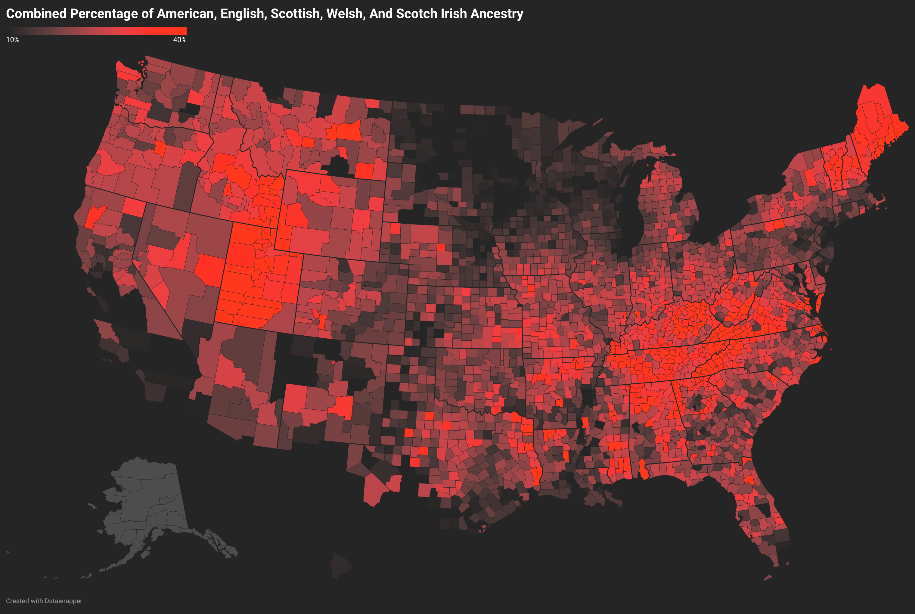 Combined Percentage of British Ancestry in the USA in 2024. [OC] Visualization