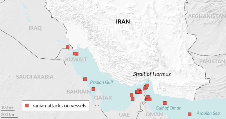 Iranian attacks on vessels during the 2026 Iran war (ISW/BBC/AEI-CTP) Visualization Iranian attacks on vessels during the 2026 Iran war (ISW/BBC/AEI-CTP) Visualization