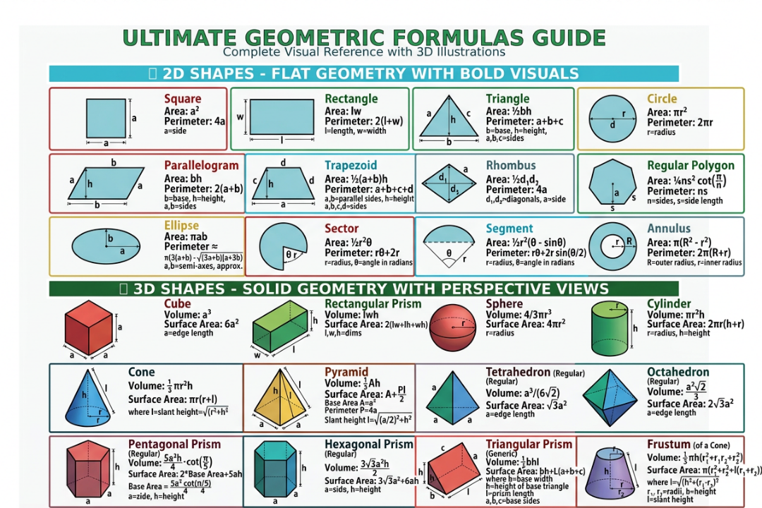 An useful geometric formulas infographic