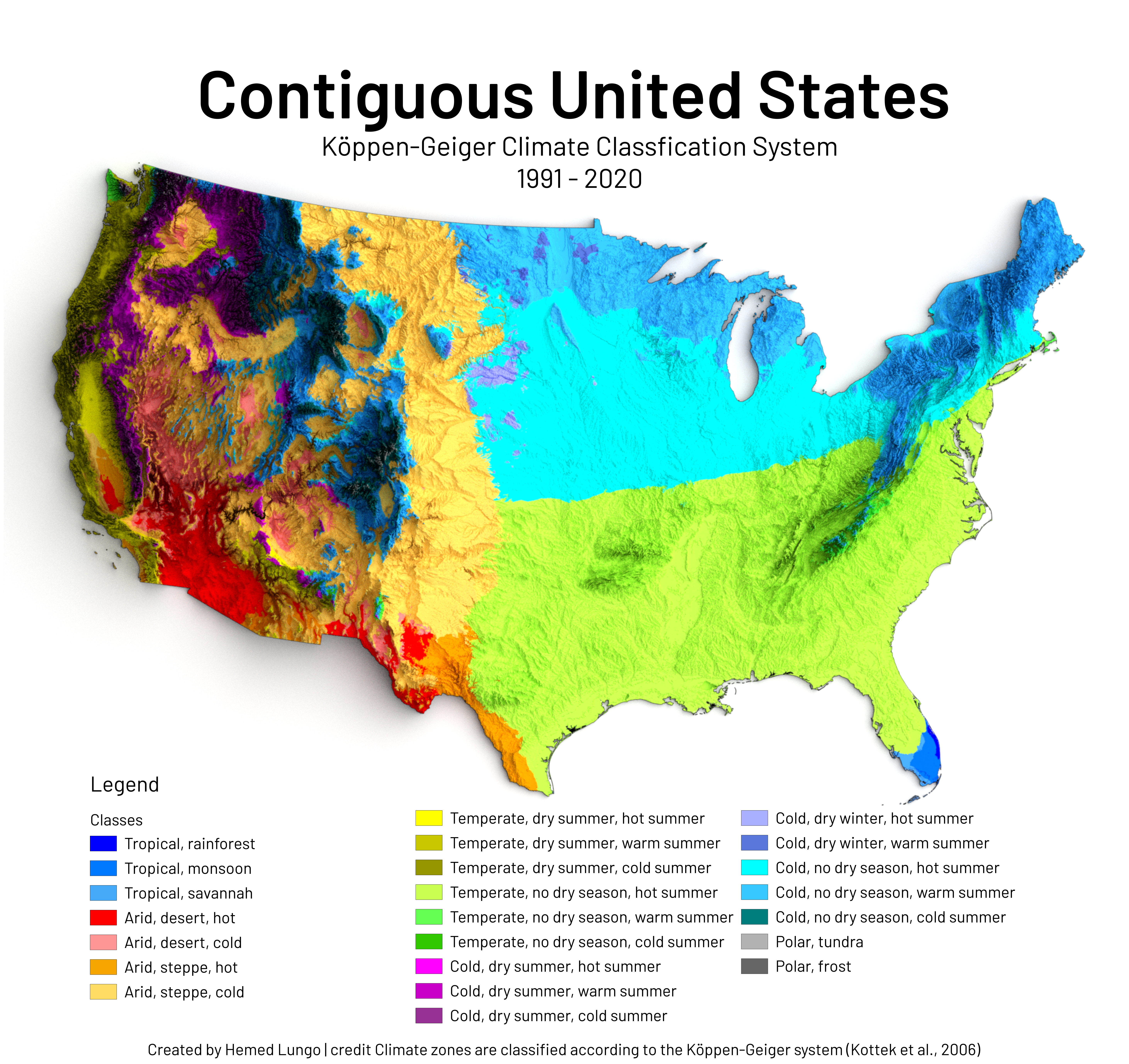 [OC] Map showing Contiguous United States Climate Köppen-Geiger classification(1991 - 2020) Visualization
